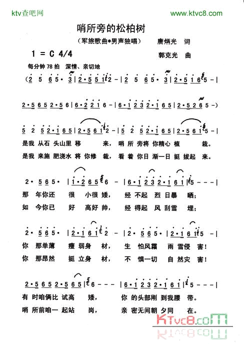 哨所旁的松柏树简谱1