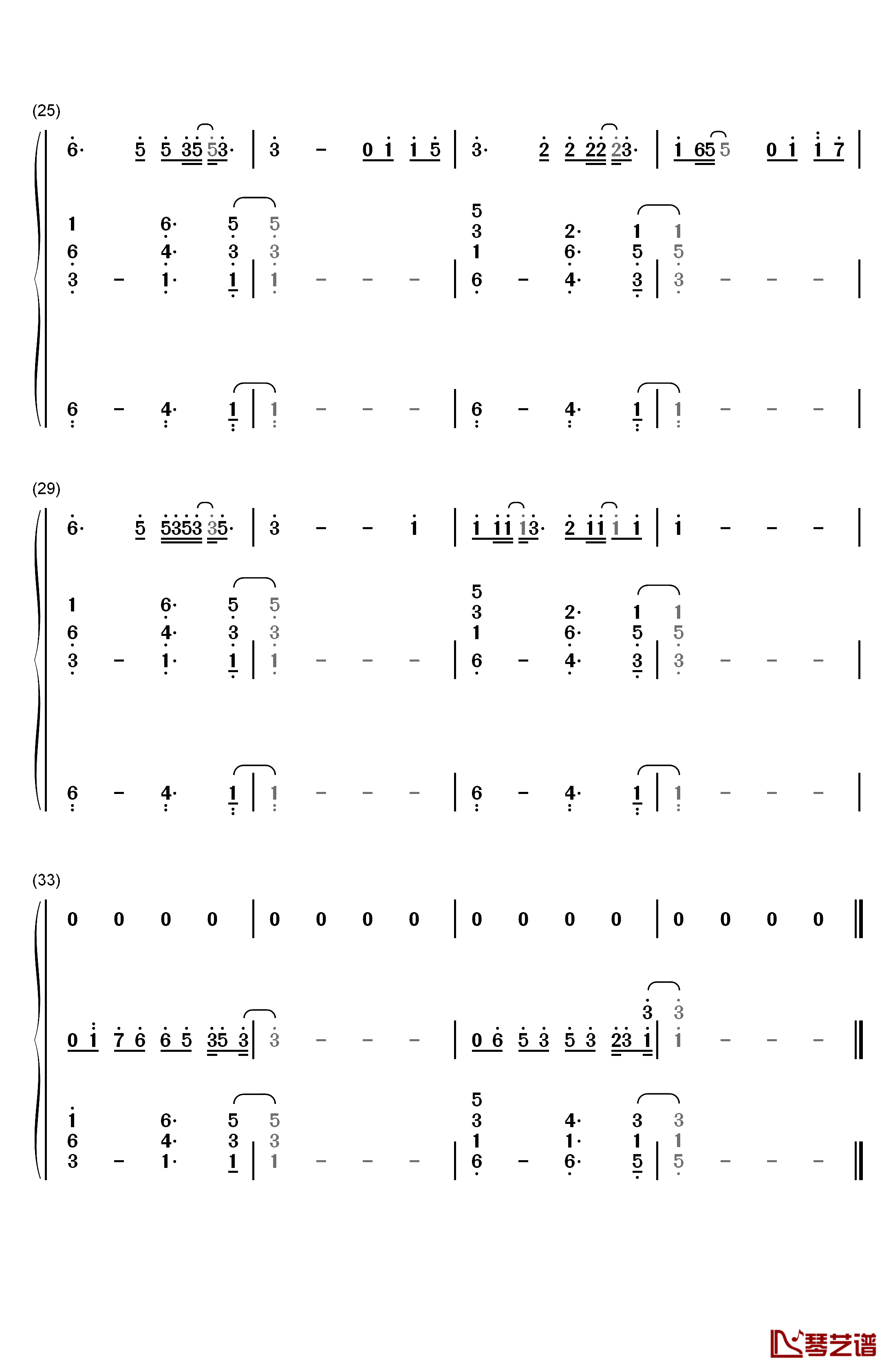 再也没有钢琴简谱-数字双手-Ryan.B3