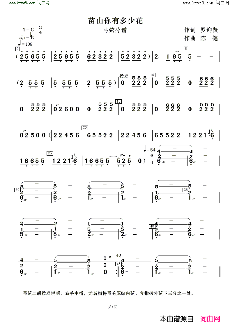苗山你有多少花 二重唱歌唱与乐队简谱1