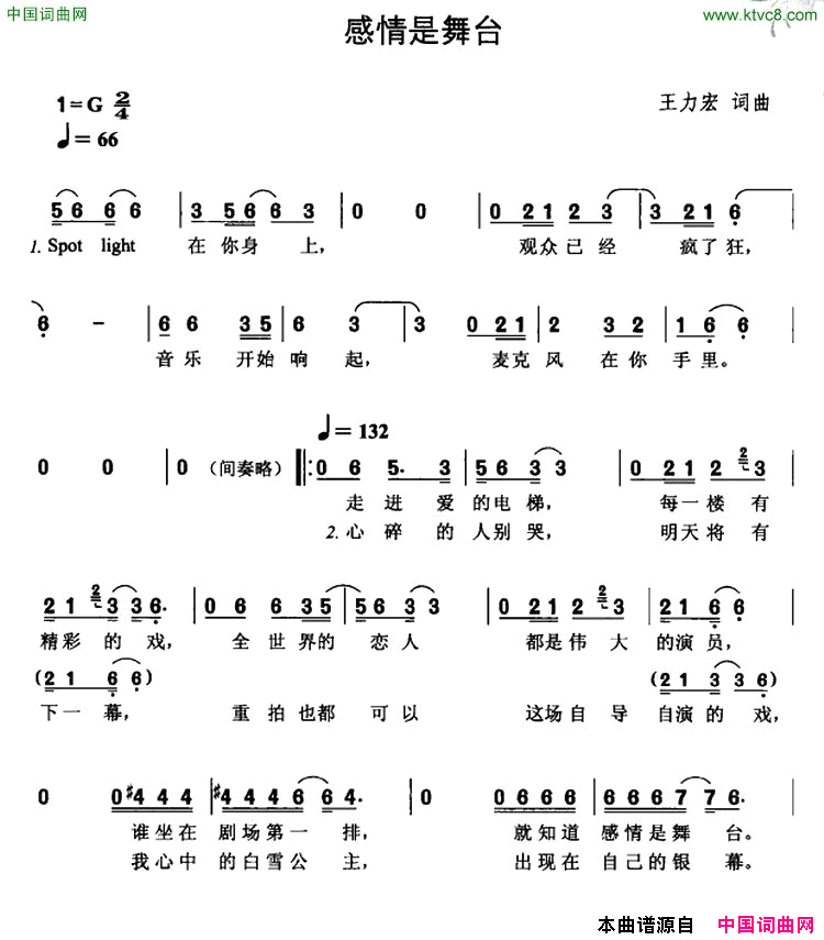 感情是舞台简谱-王力宏演唱-王力宏/王力宏词曲1