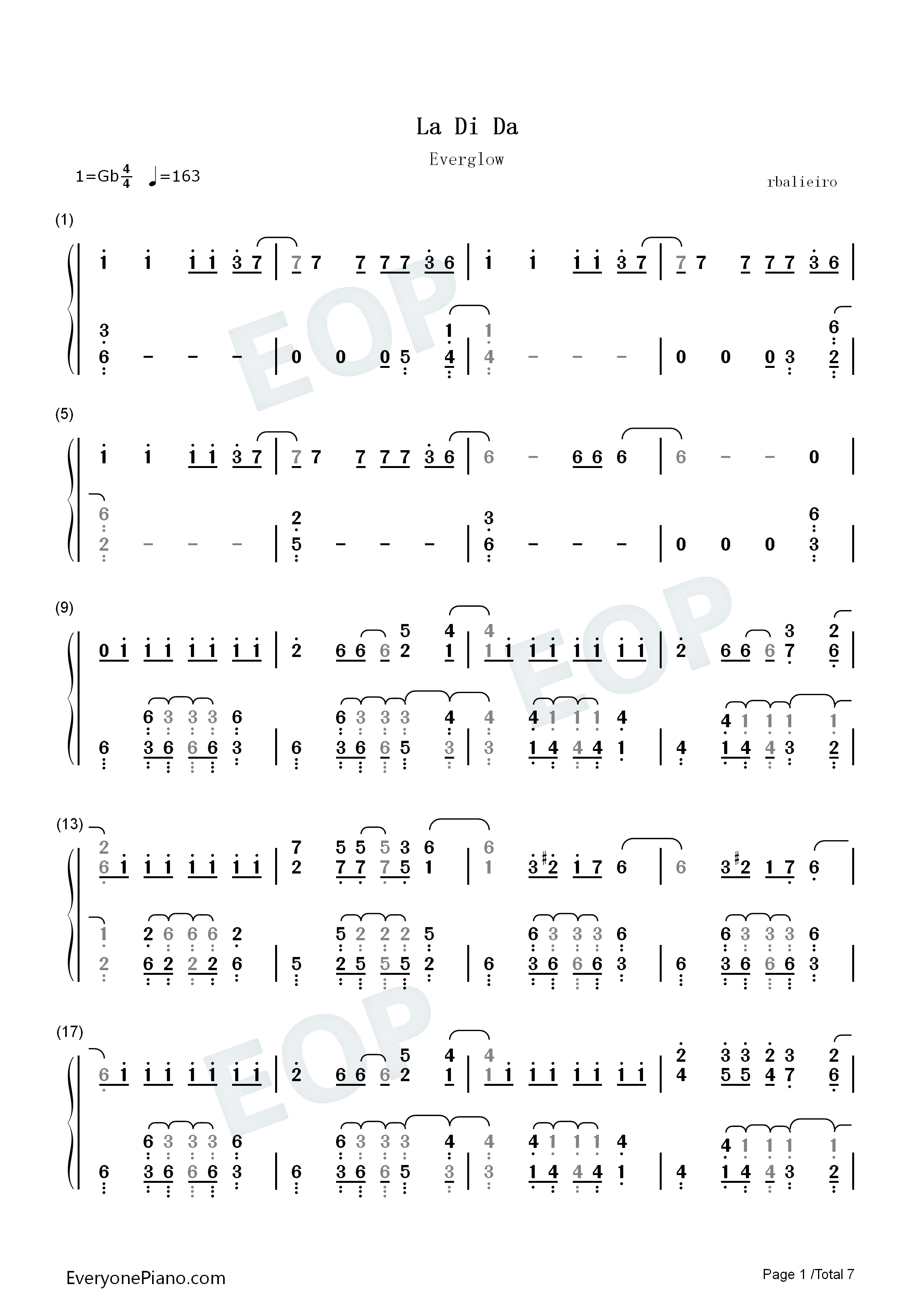 La Di Da钢琴简谱-Everglow演唱1