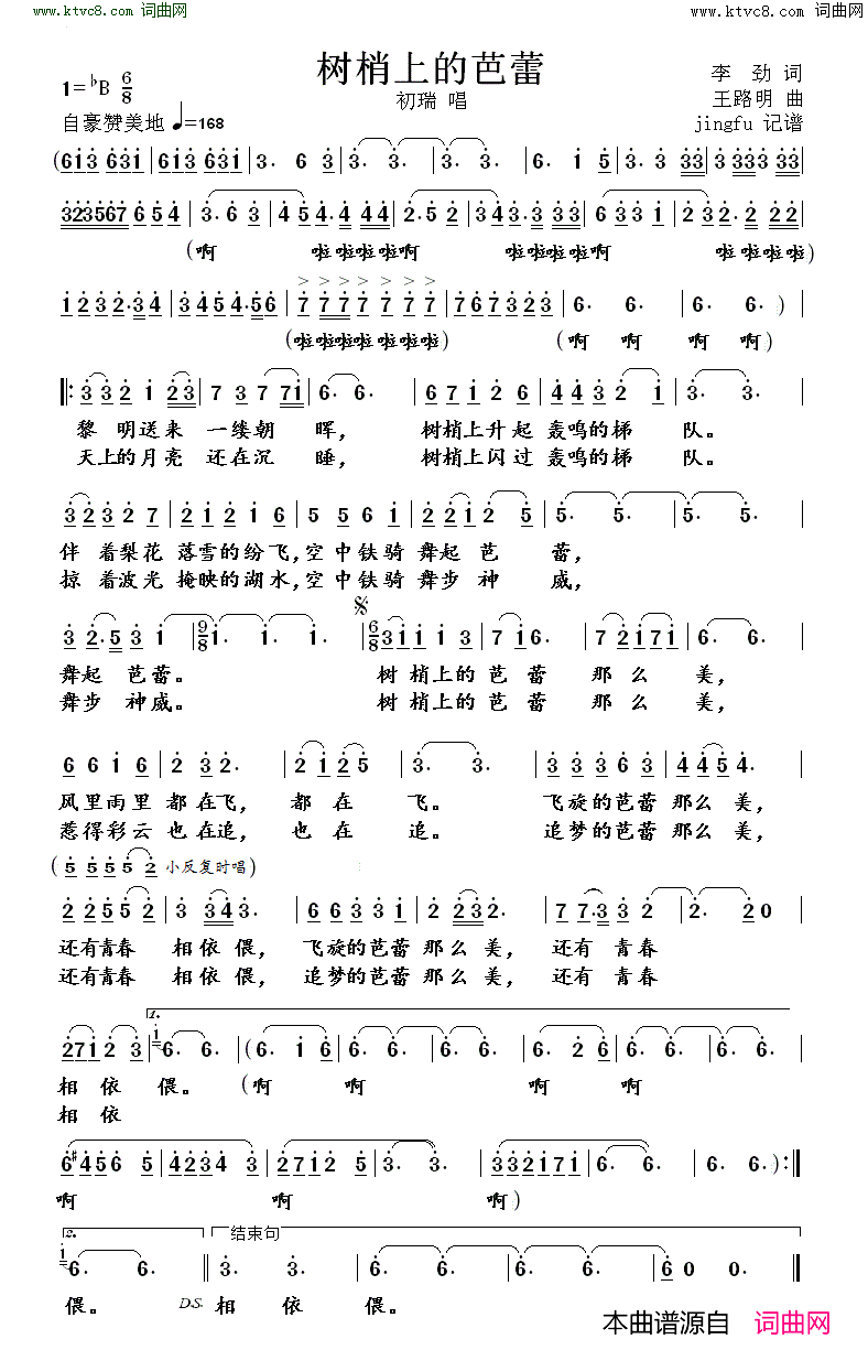 树梢上的芭蕾初瑞演唱版简谱-初瑞演唱-李劲/王路明词曲1