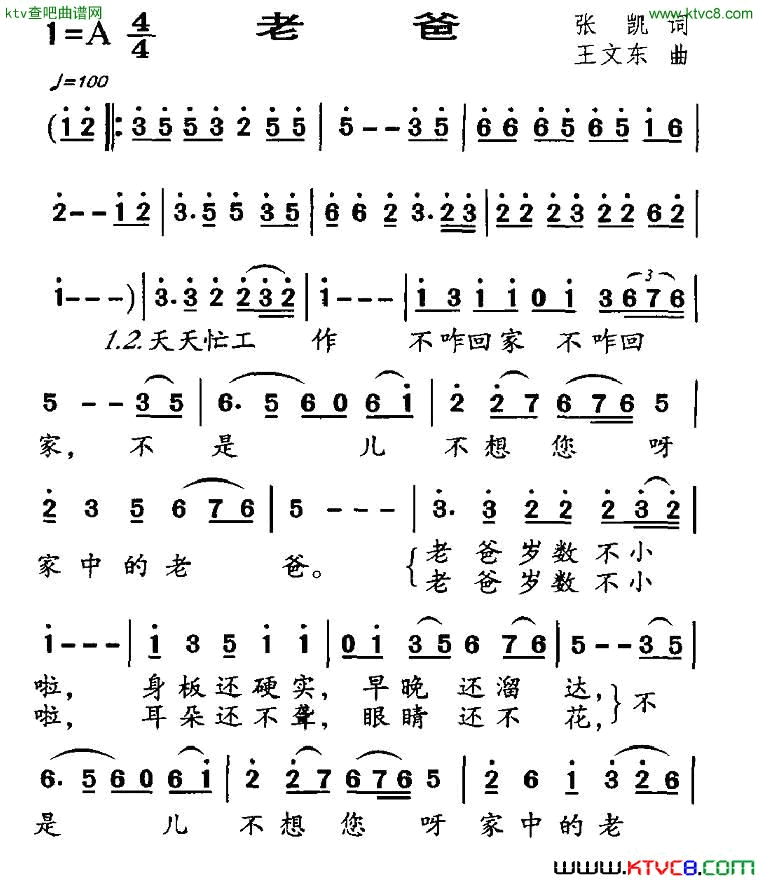 老爸张凯词王文东曲简谱1