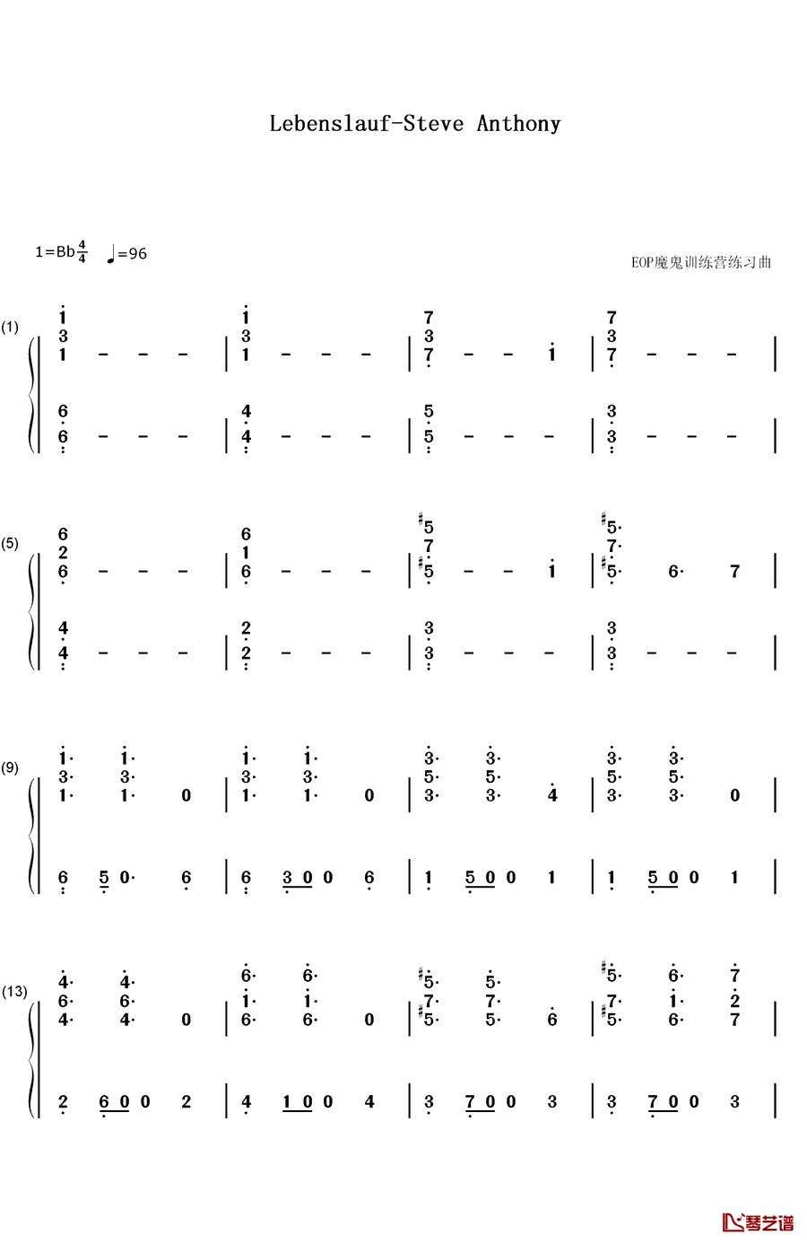 Lebenslauf钢琴简谱-数字双手-Steve Anthony1