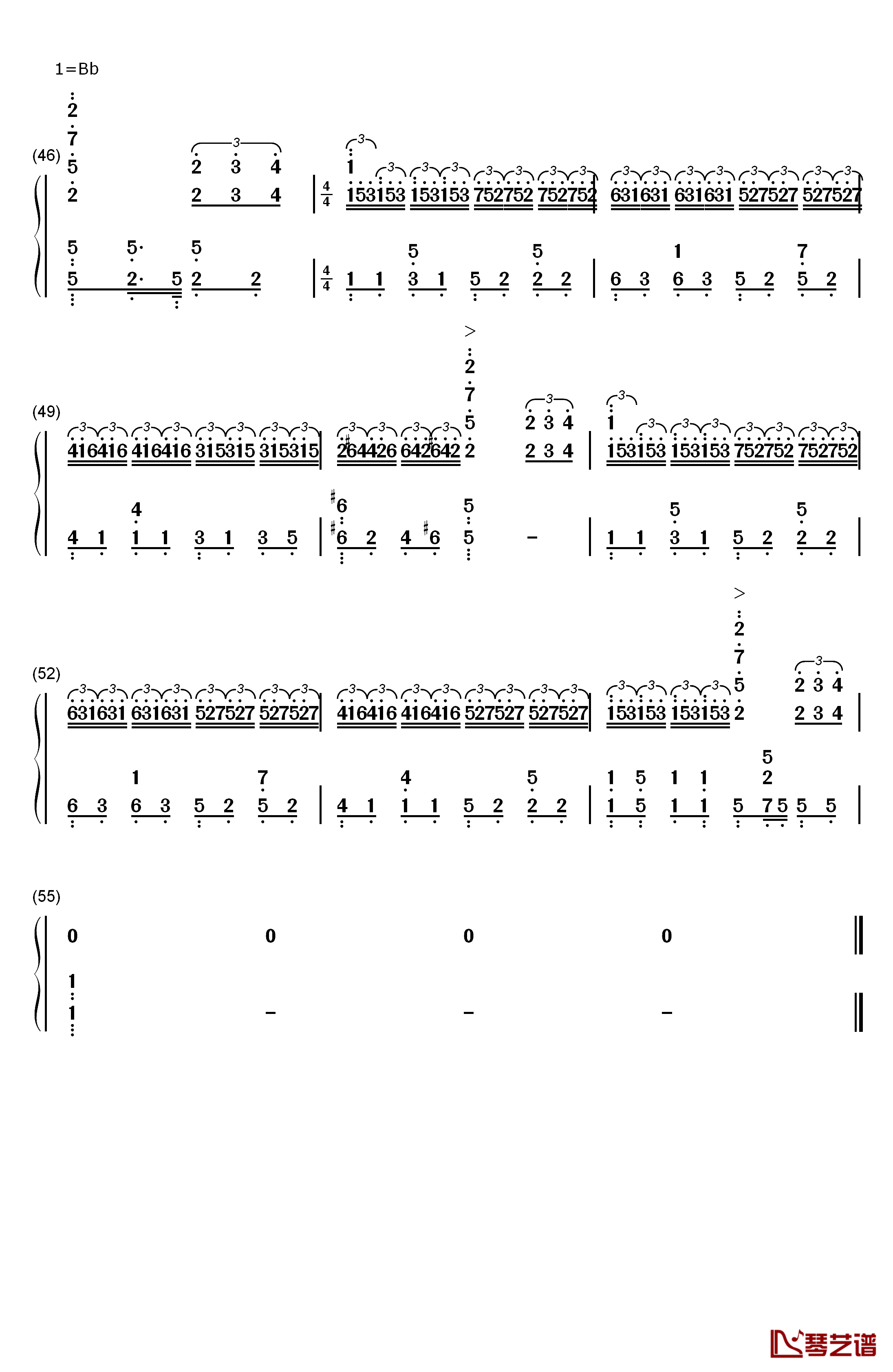 奉献钢琴简谱-数字双手-韩寒4