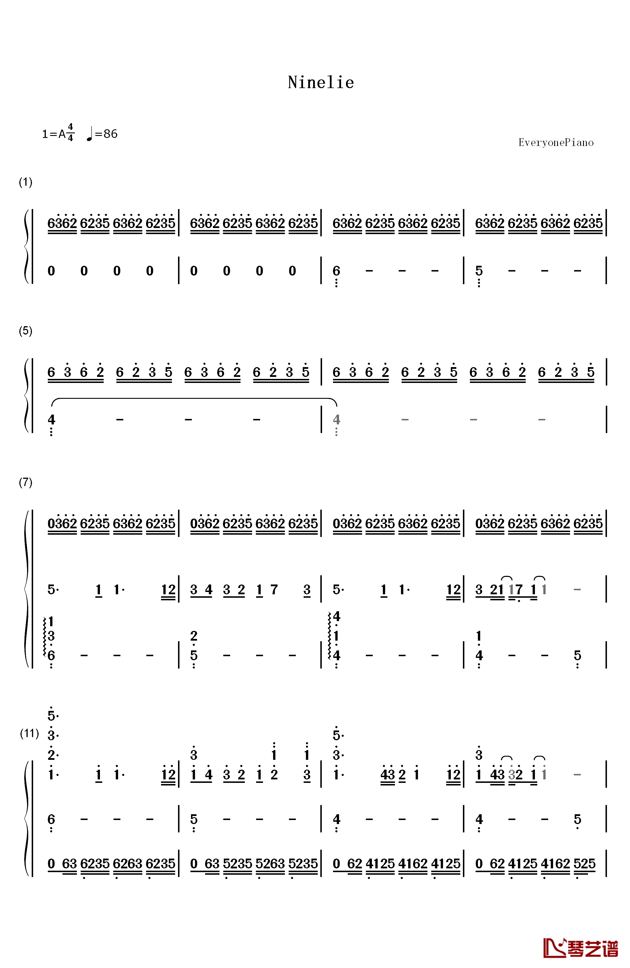 Ninelie钢琴简谱-数字双手-Aimer with Chelly1
