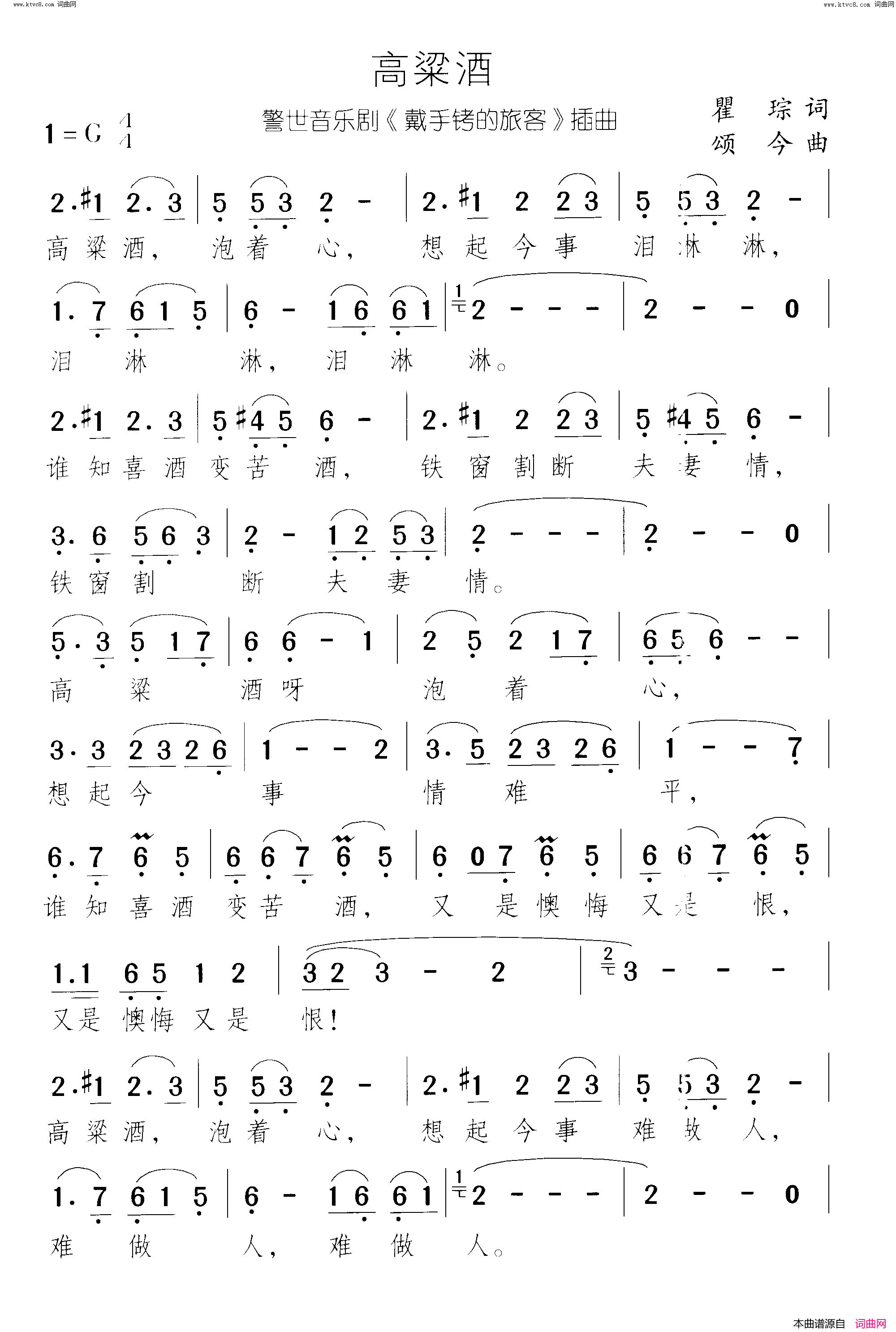 高粱酒带手铐的新郎 警世音乐剧-曲04 喜酒变苦酒简谱1