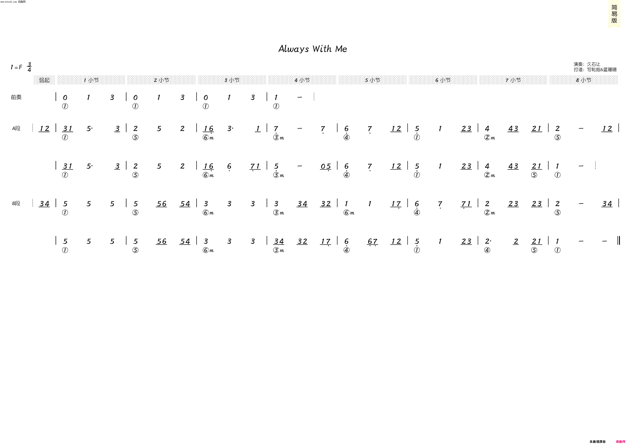 Always With Me(简和谱)简谱-写轮指曲谱1
