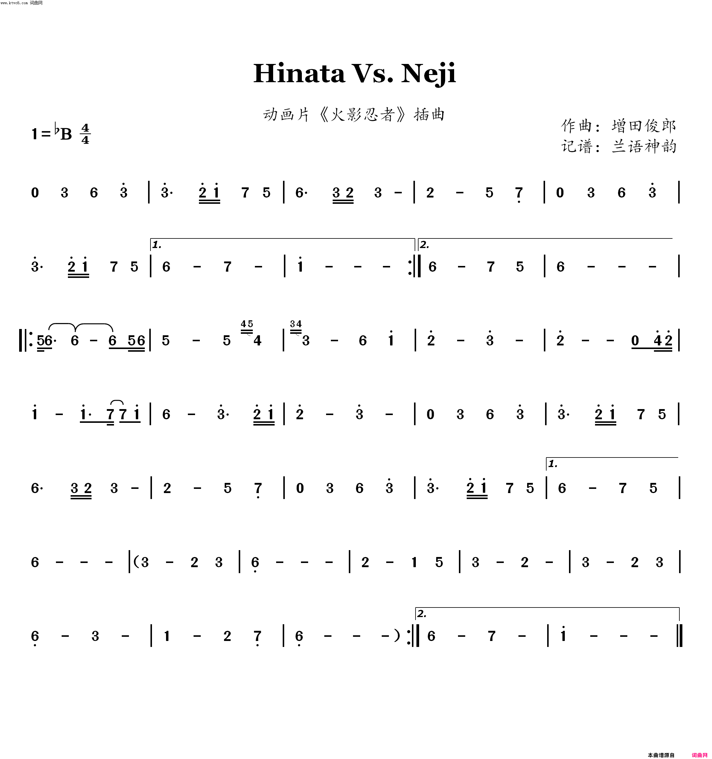 Hinata Vs· Neji动画片《火影忍者》插曲简谱1