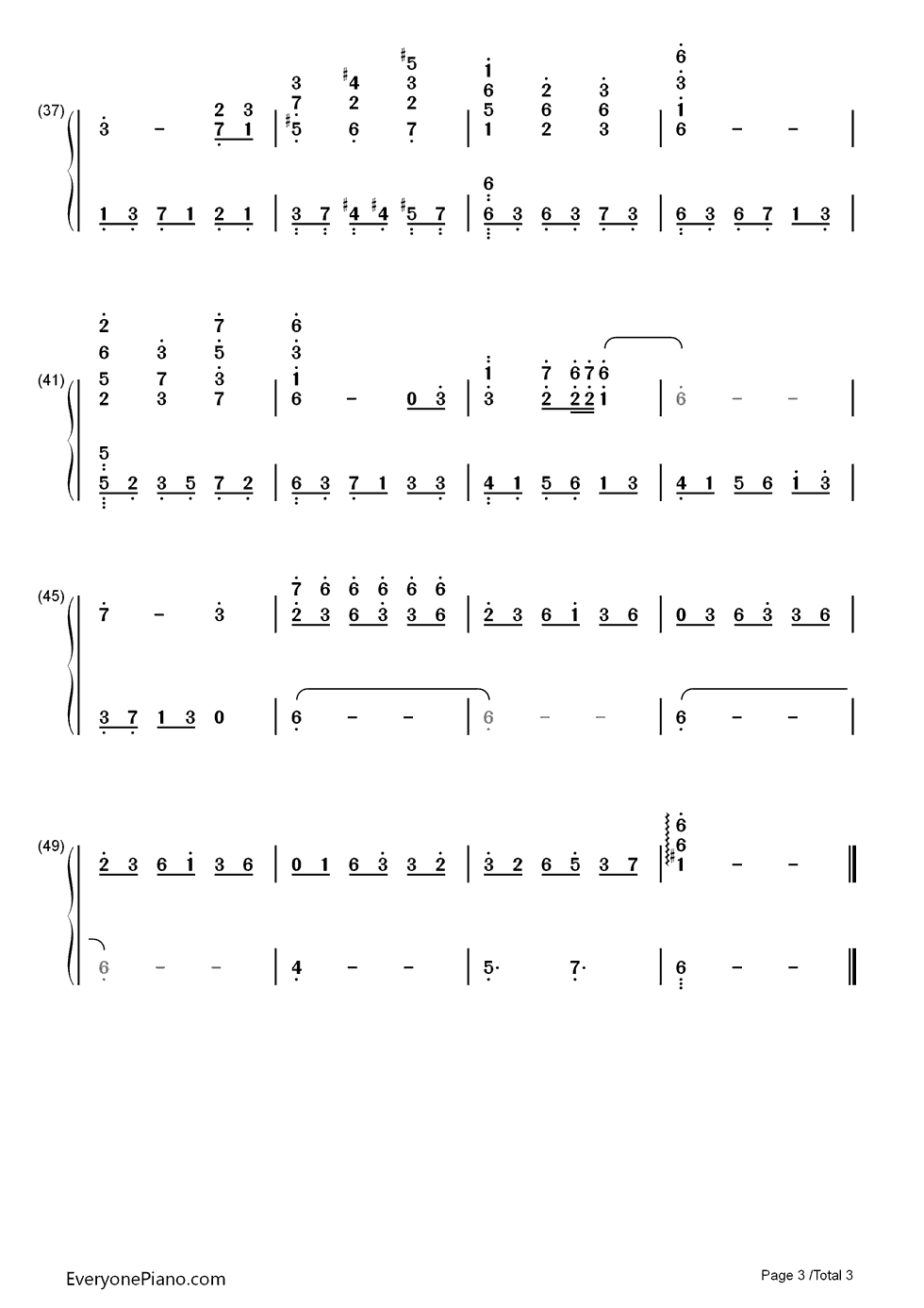 满月钢琴简谱-数字双手-陈思思3