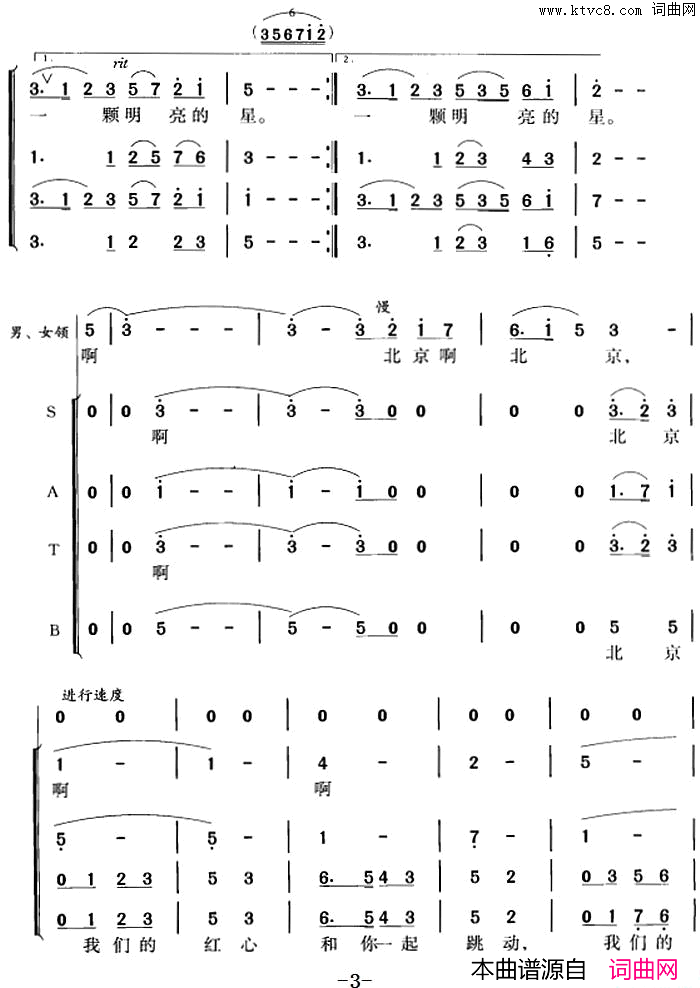 北京颂歌冯晓阳编合唱简谱1