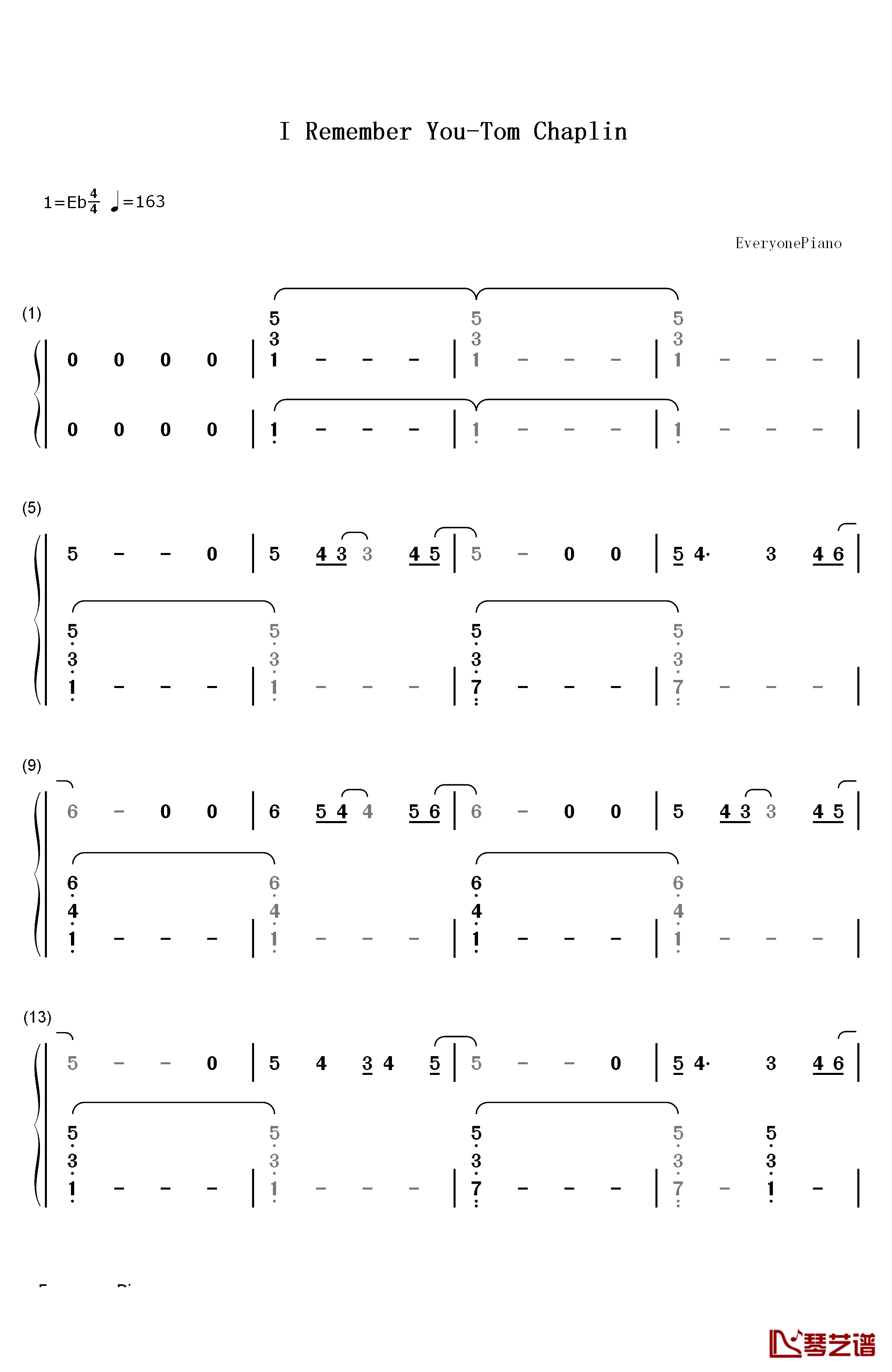 I Remember You钢琴简谱-数字双手-Tom Chaplin1