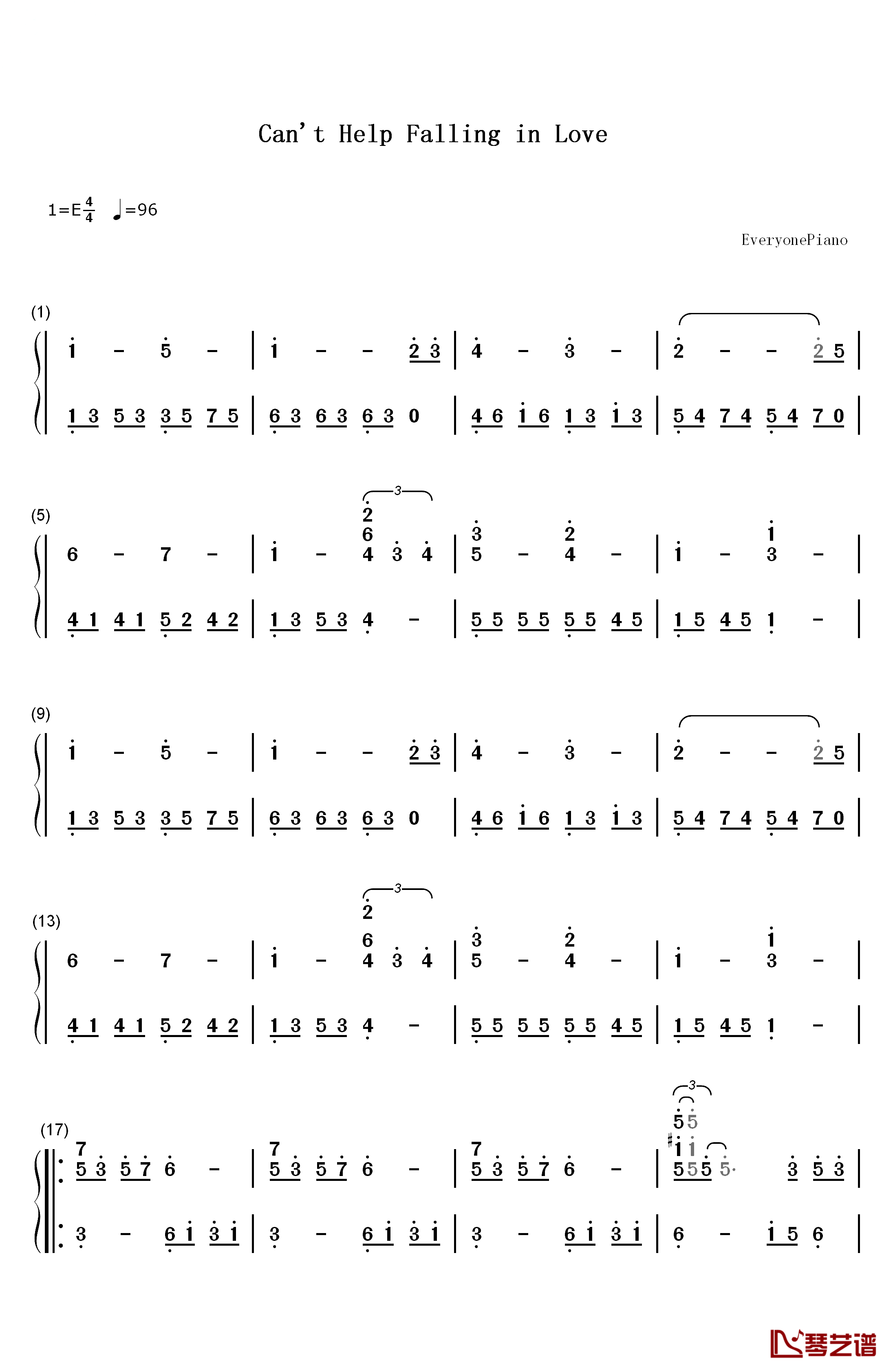 Can't Help Falling in Love钢琴简谱-数字双手-Elvis Presley1