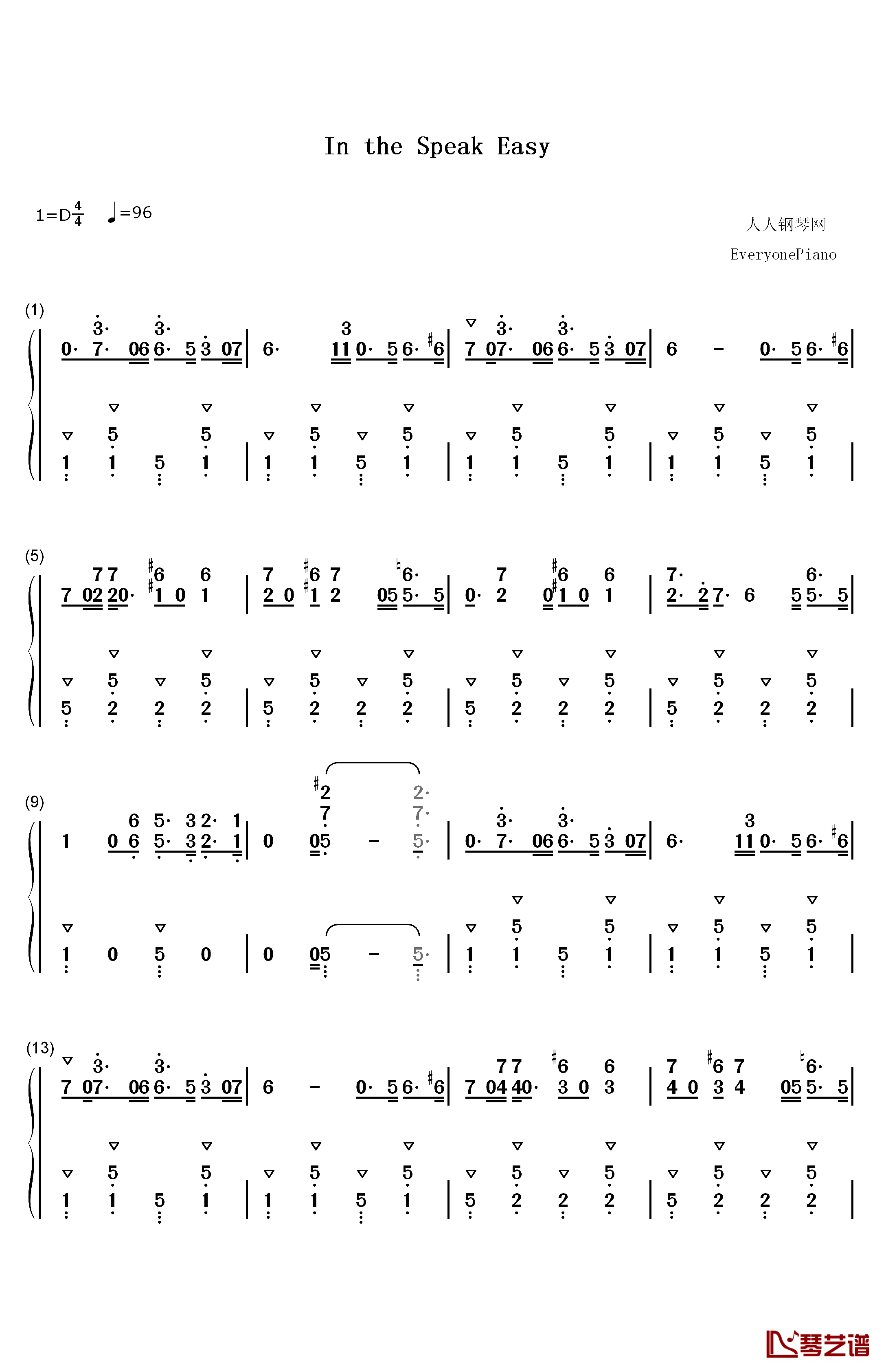 In the Speak Easy钢琴简谱-数字双手-Yoshimori Makoto1