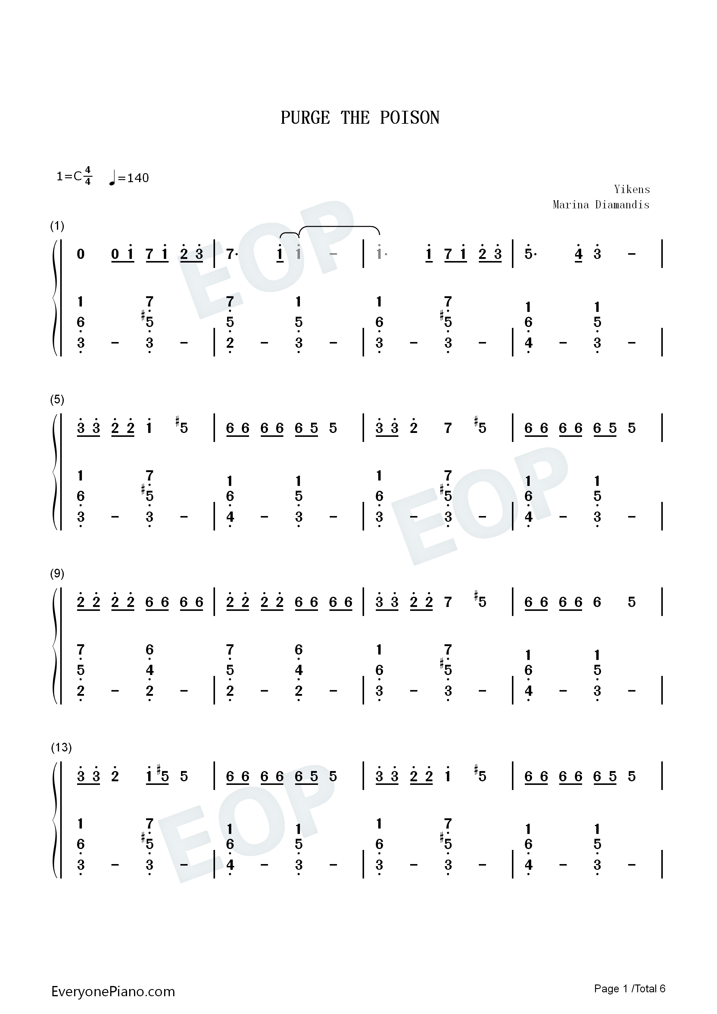 Purge the Poison钢琴简谱-Marina演唱1