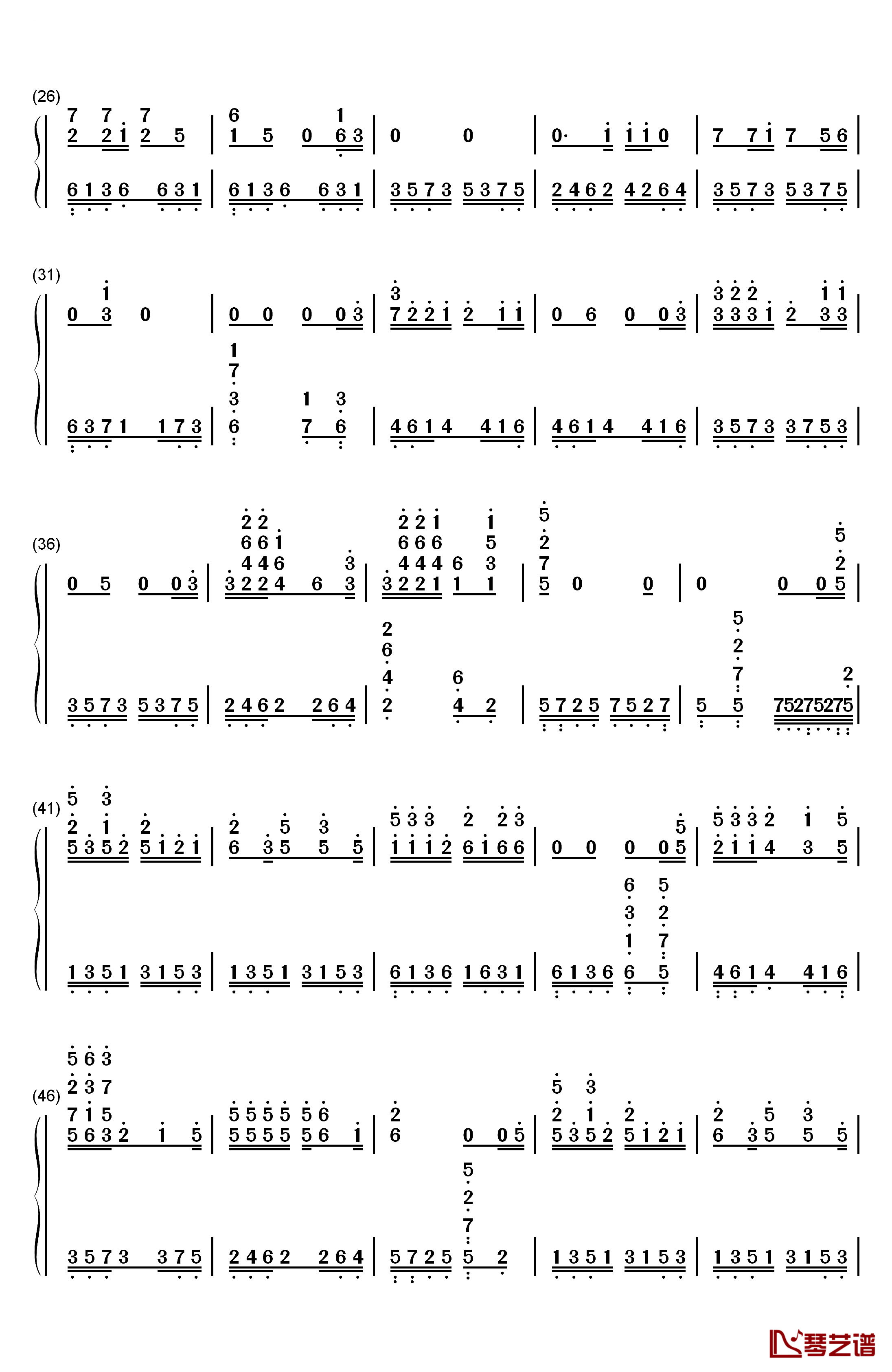 趁早钢琴简谱-数字双手-张宇2