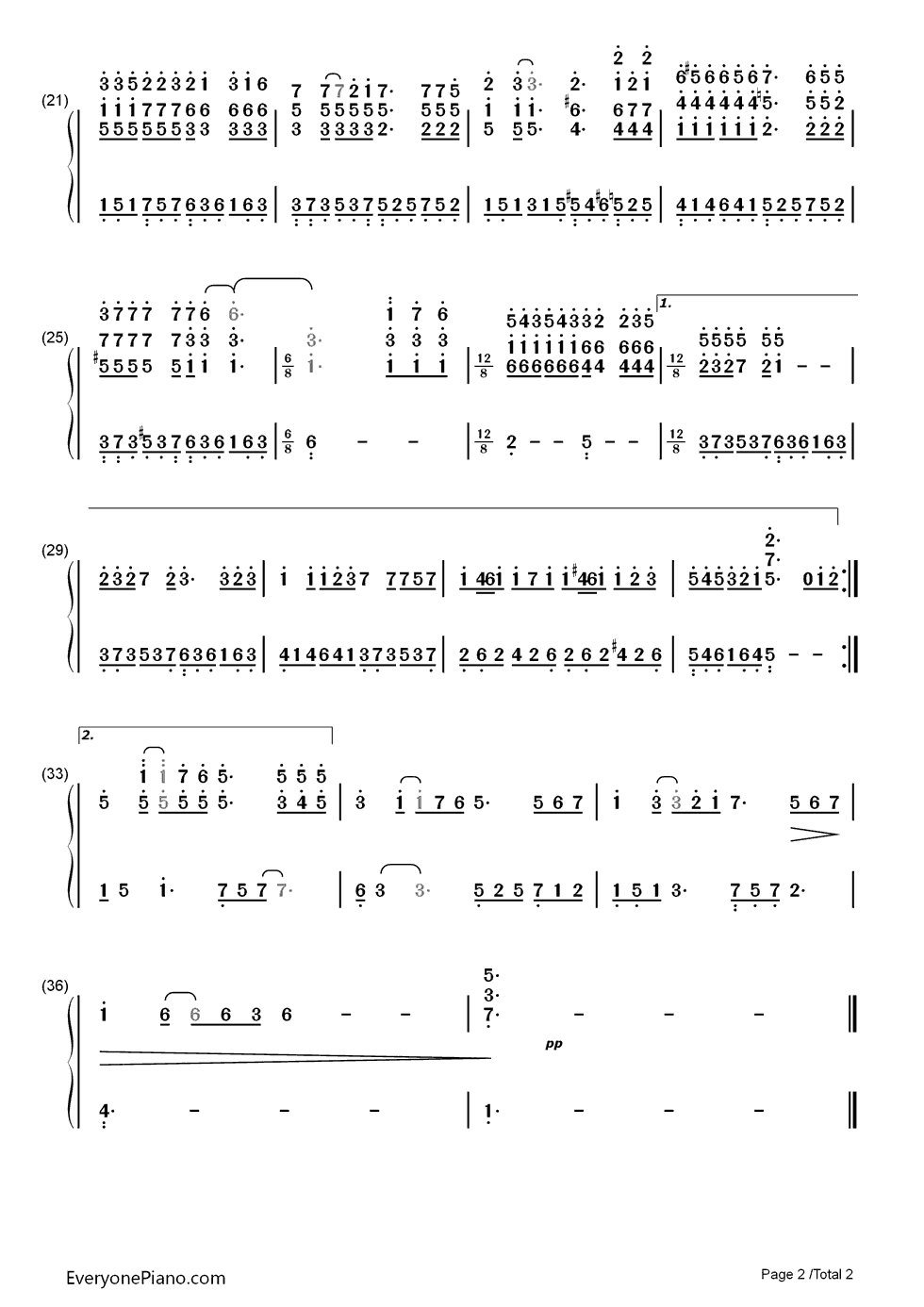 跳伞钢琴简谱-数字双手-郑秀文2