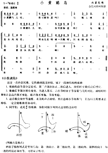 小黄鹂鸟内蒙民歌、儿童歌简谱1