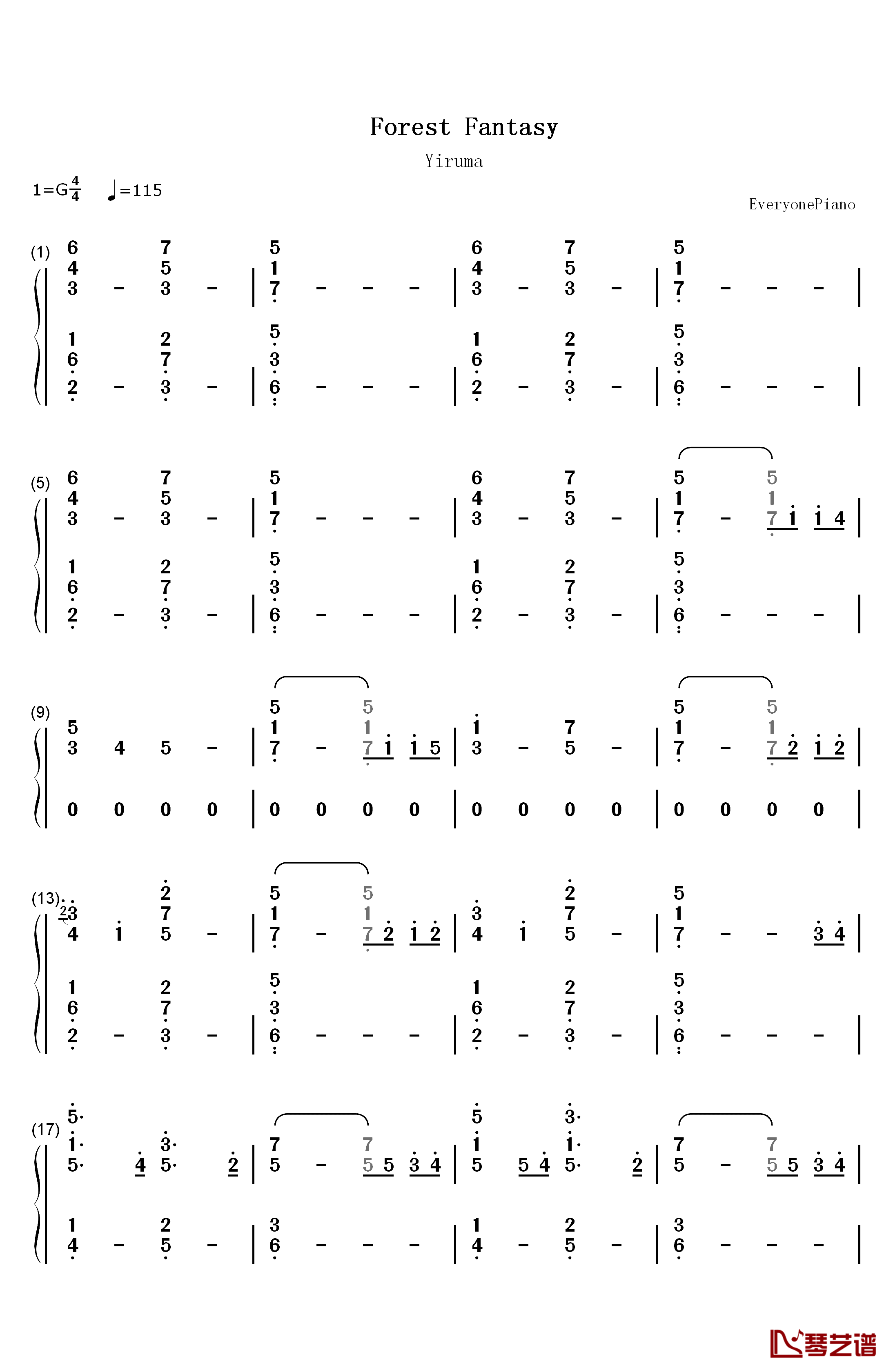 Forest Fantasy钢琴简谱-数字双手-Yiruma李闰珉1