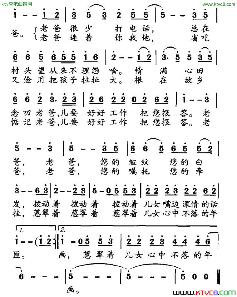 老爸张凯词王文东曲简谱1