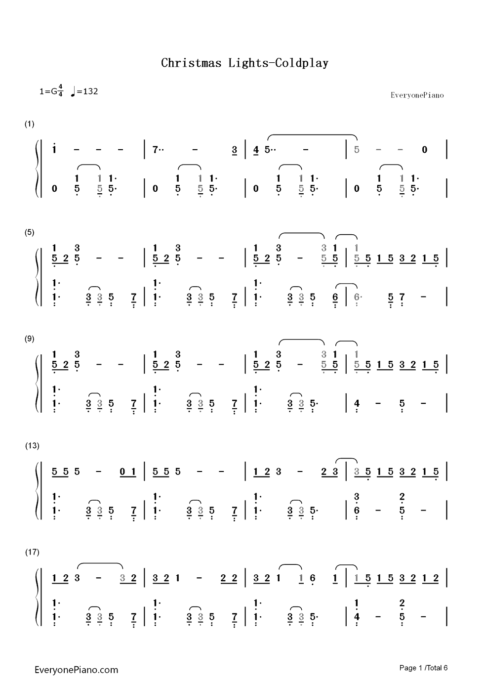 Christmas Lights钢琴简谱-数字双手-Coldplay1