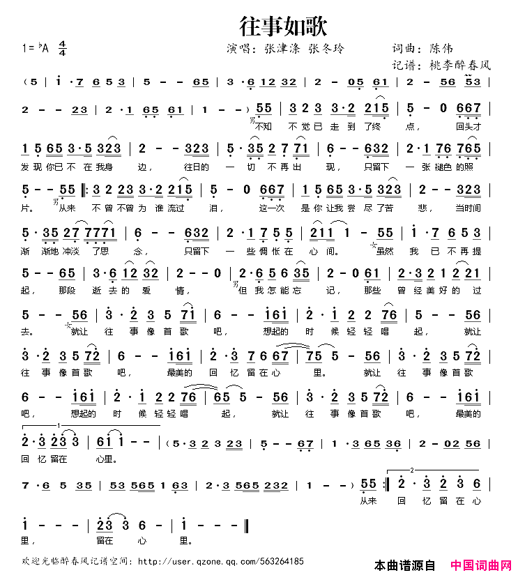 往事如歌陈伟词曲简谱1