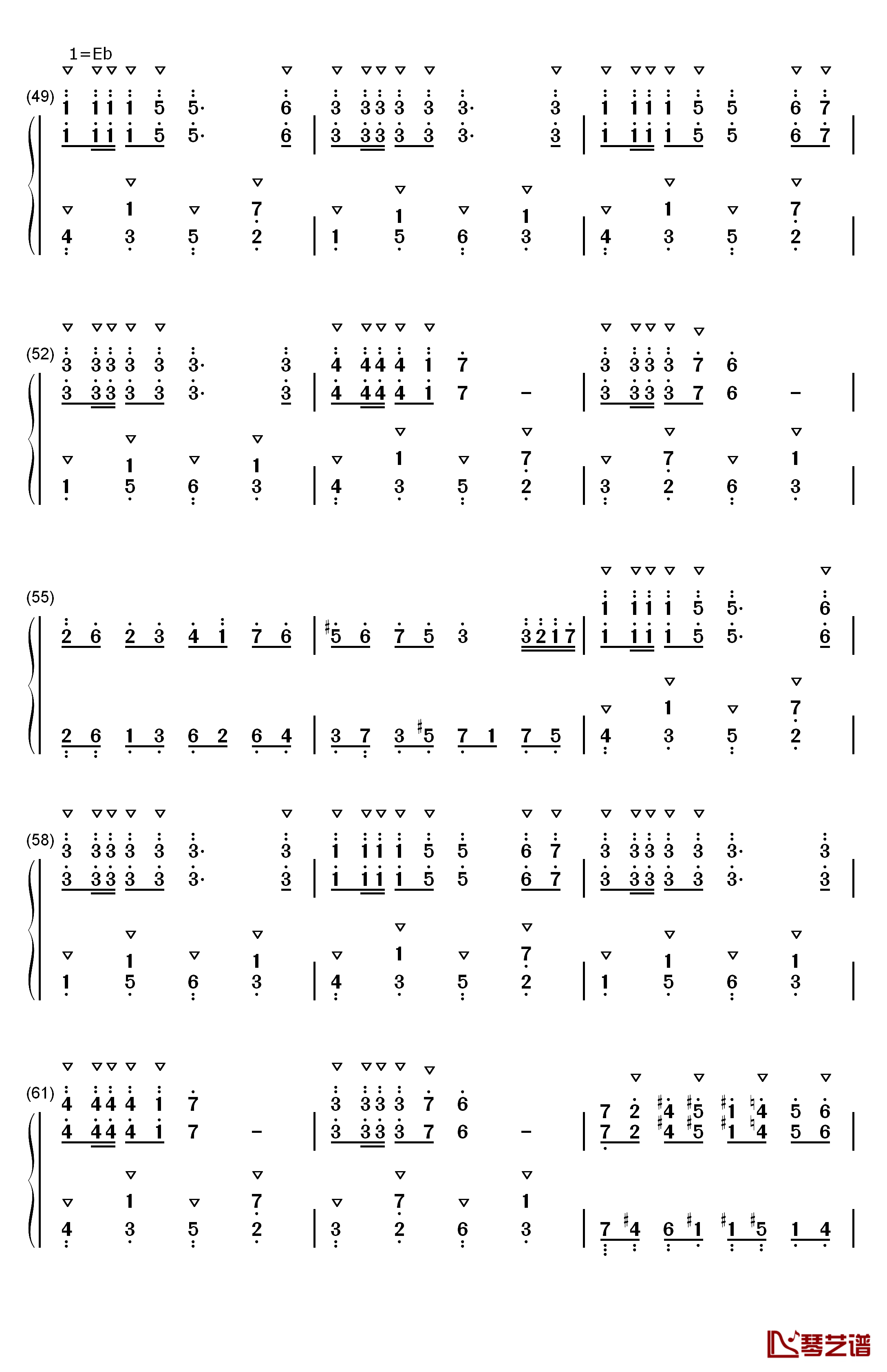 欢沁钢琴简谱-数字双手-林海4