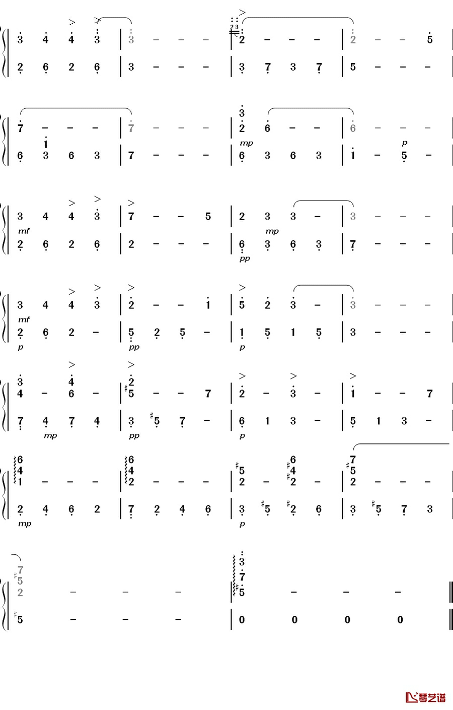 洒落的水滴钢琴简谱-数字双手-未知2