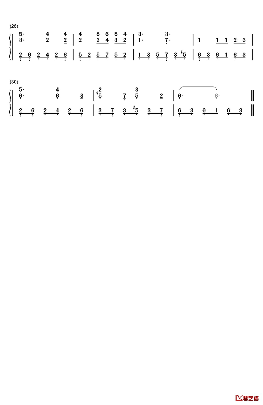 山楂树钢琴简谱-数字双手-钟立风2