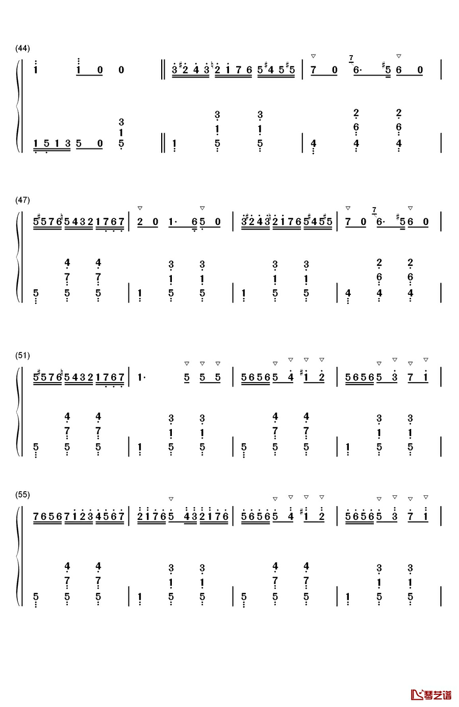 在草地上钢琴简谱-数字双手-利什内4