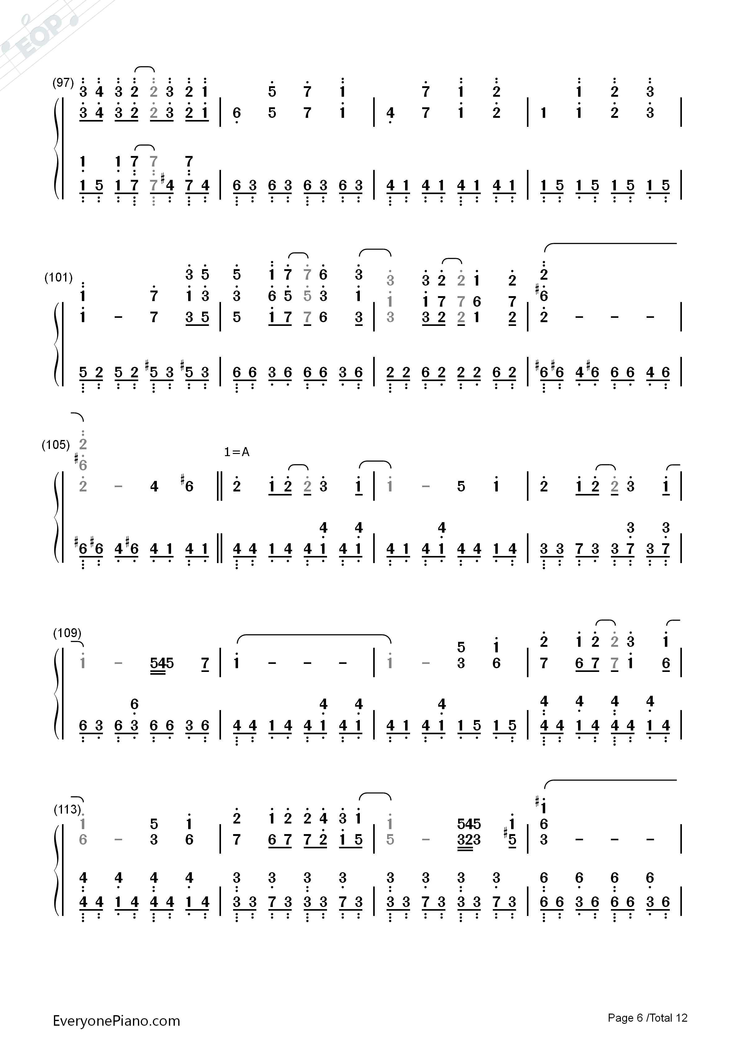 終わりの世界から钢琴简谱-麻枝准  やなぎなぎ演唱6