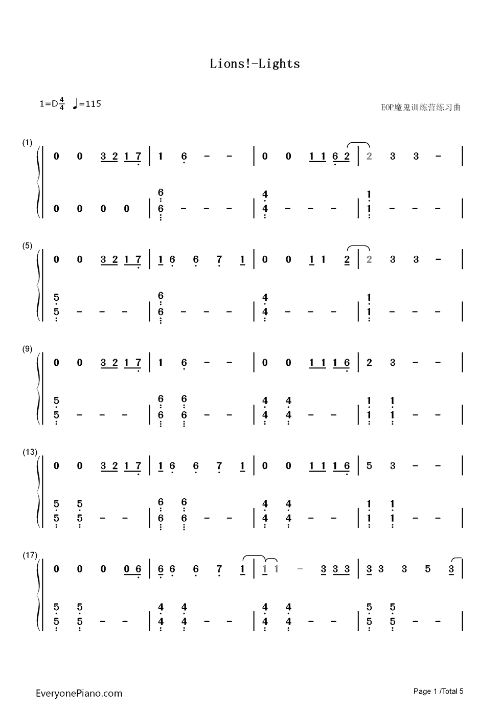 Lions!钢琴简谱-Lights演唱1