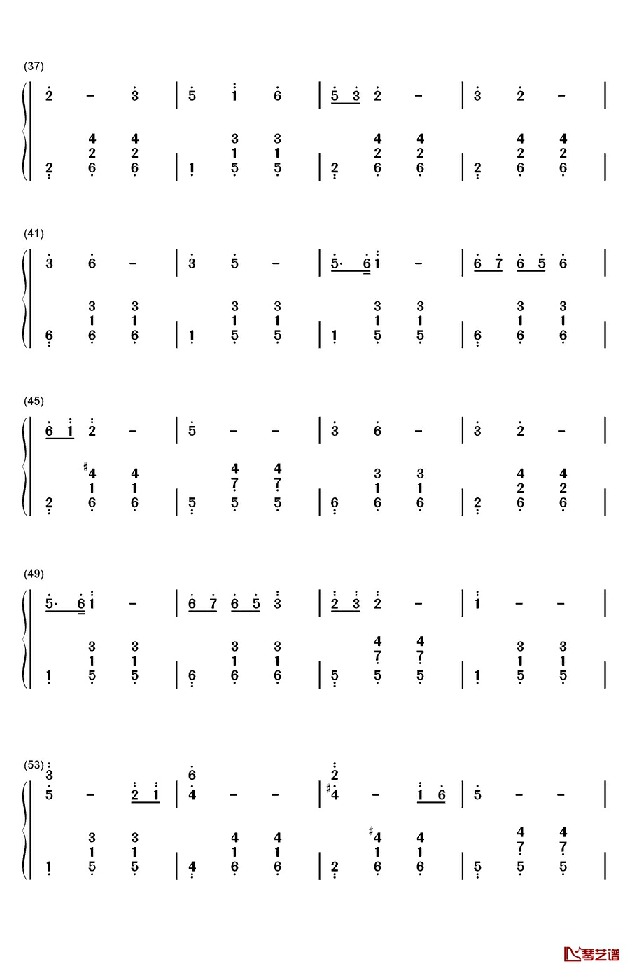 松花江上钢琴简谱-数字双手-张寒晖3