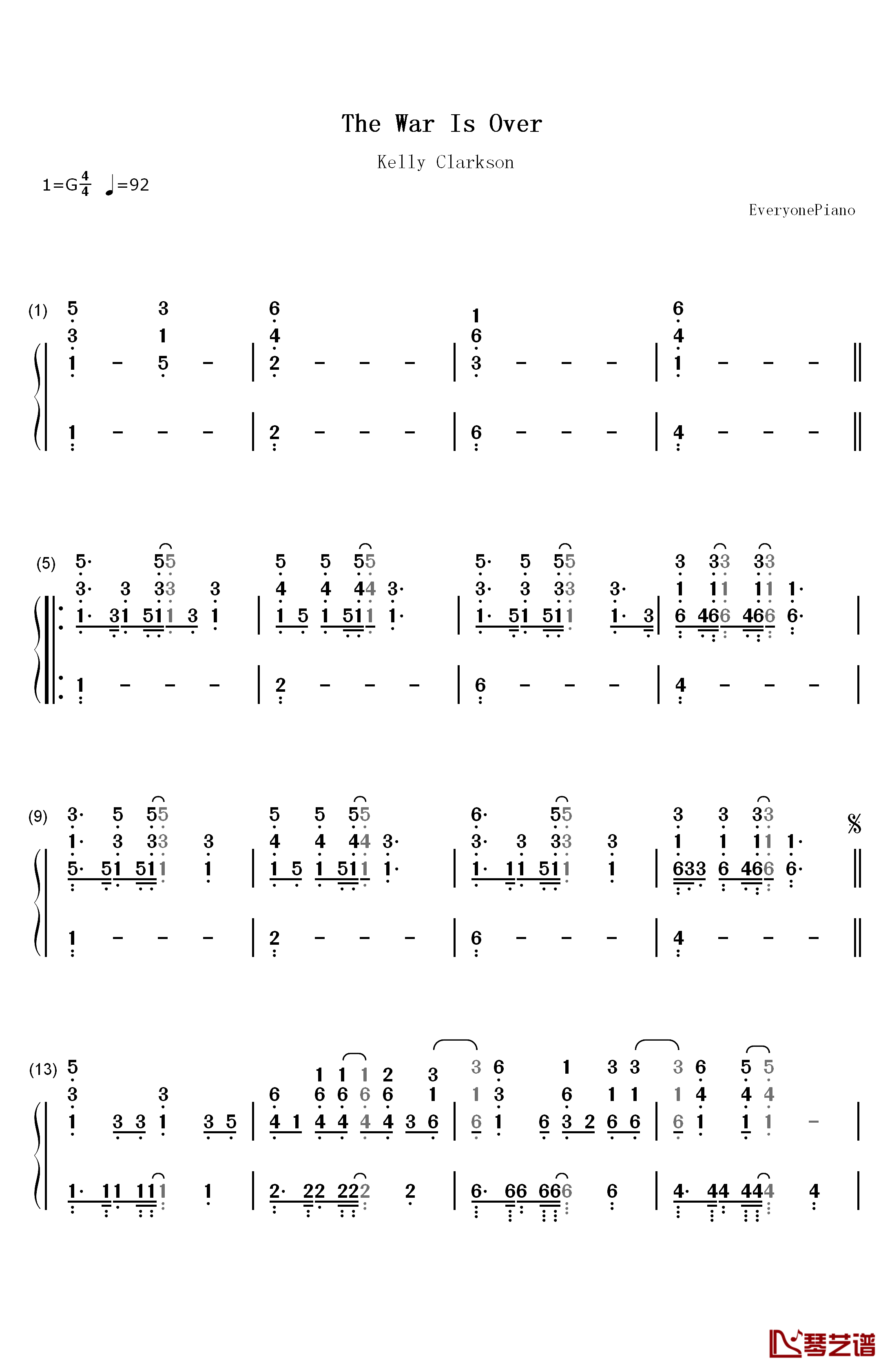 The War Is Over钢琴简谱-数字双手-Kelly Clarkson1