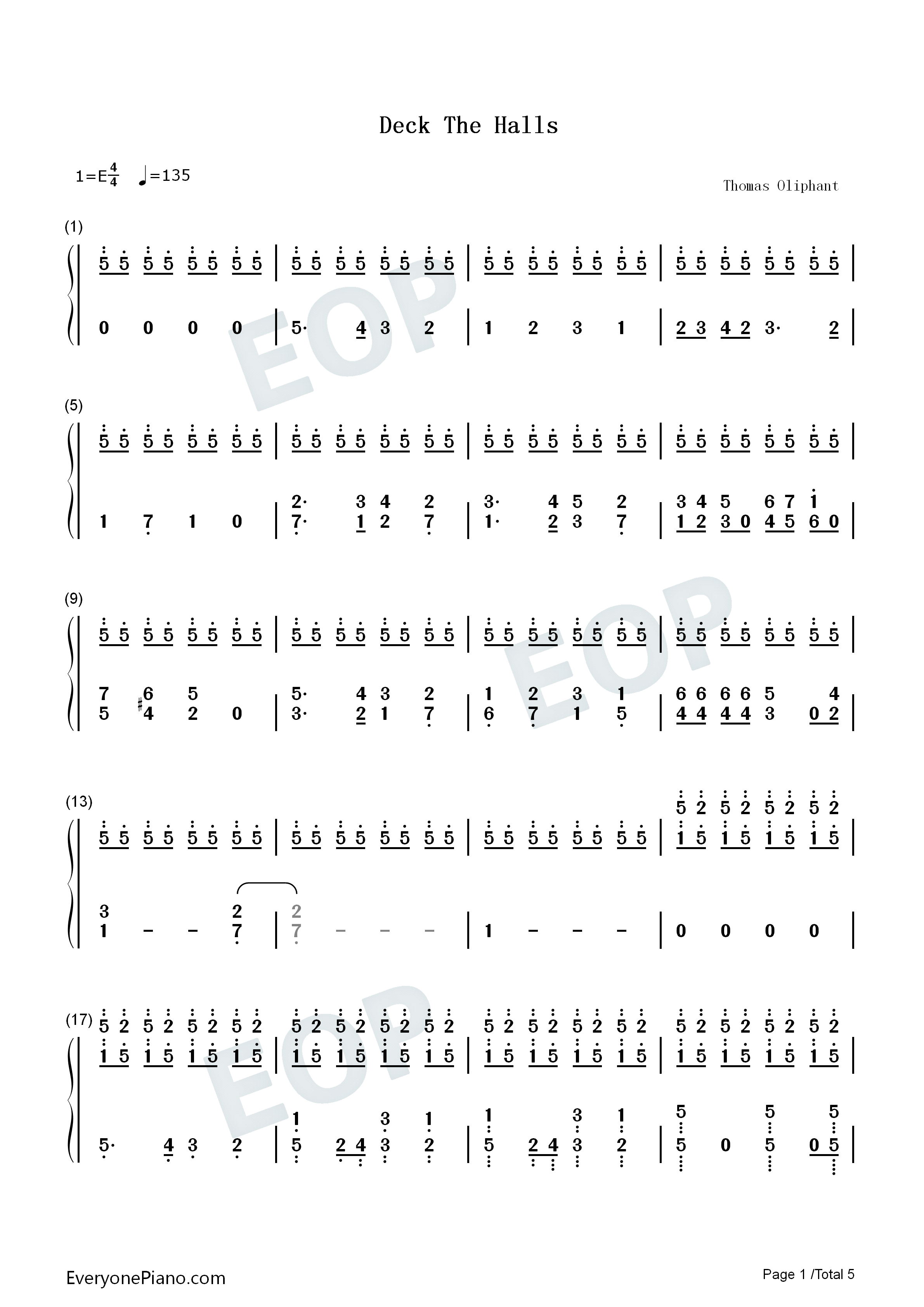 Deck The Halls钢琴简谱-Thomas Oliphant演唱1