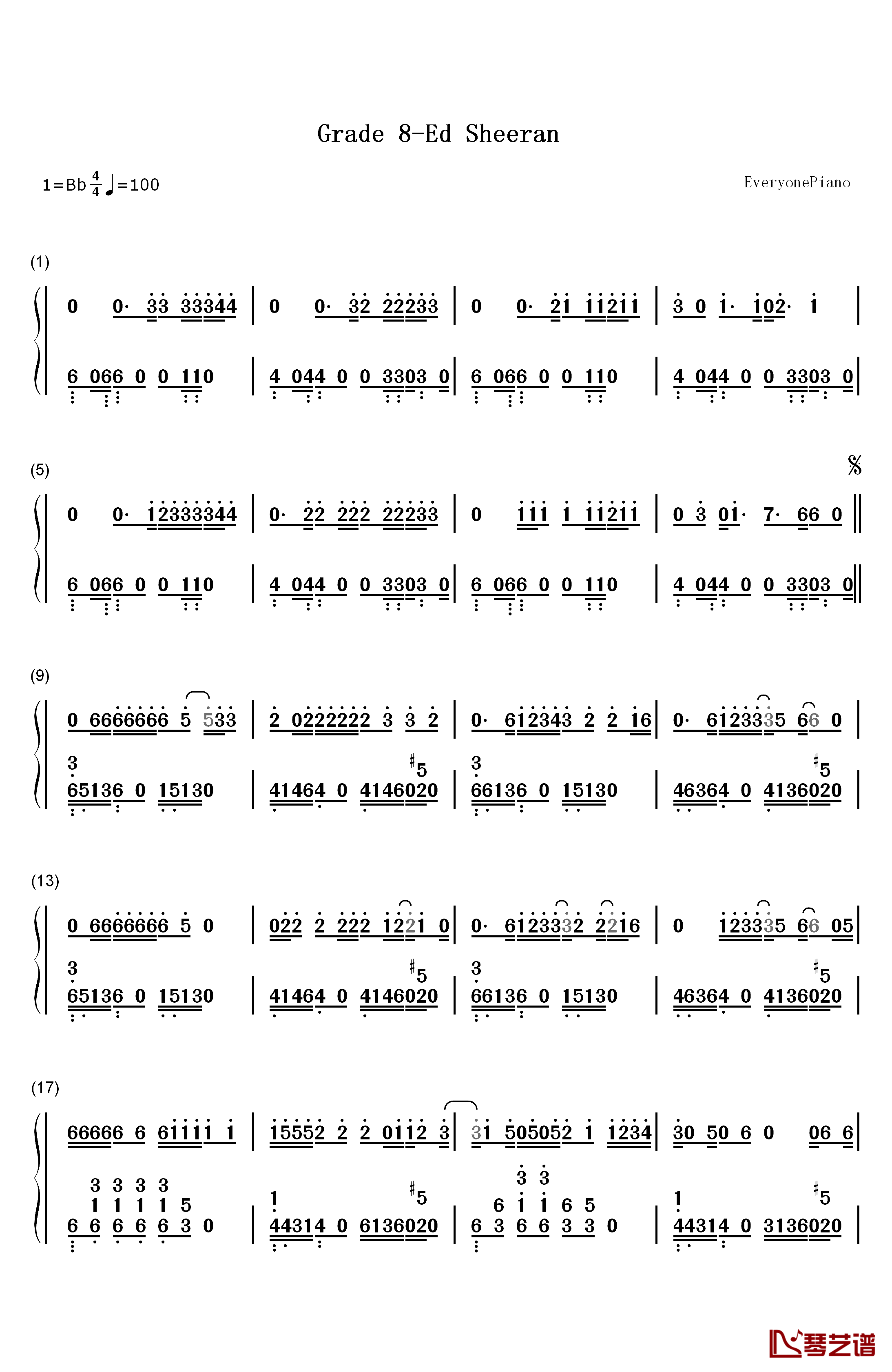 Grade 8钢琴简谱-数字双手-Ed Sheeran1