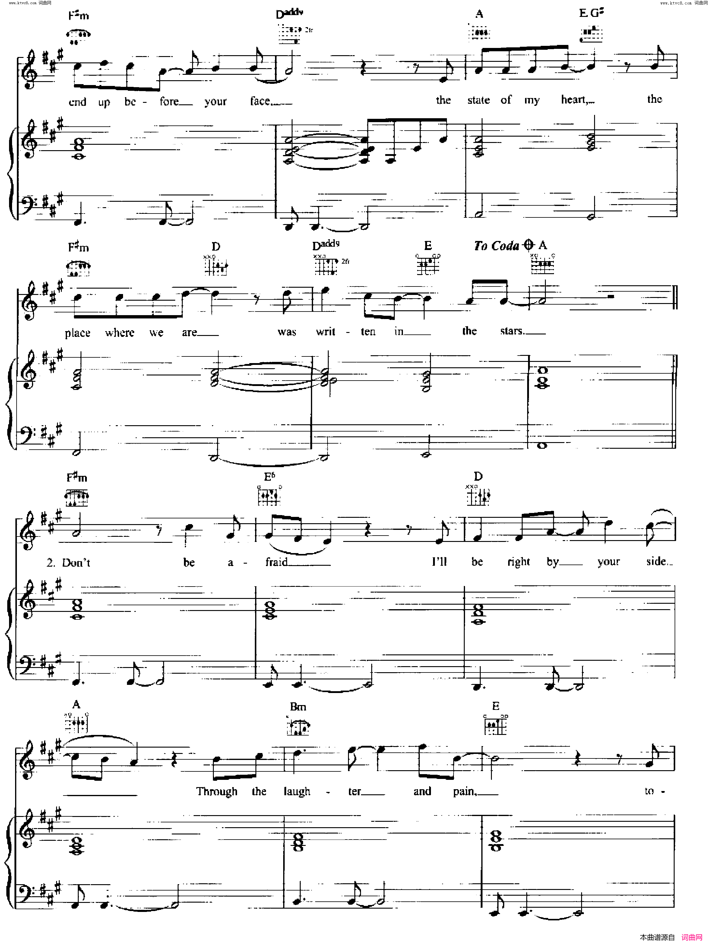 Written In The Stars歌曲 人声吉他钢琴谱简谱1