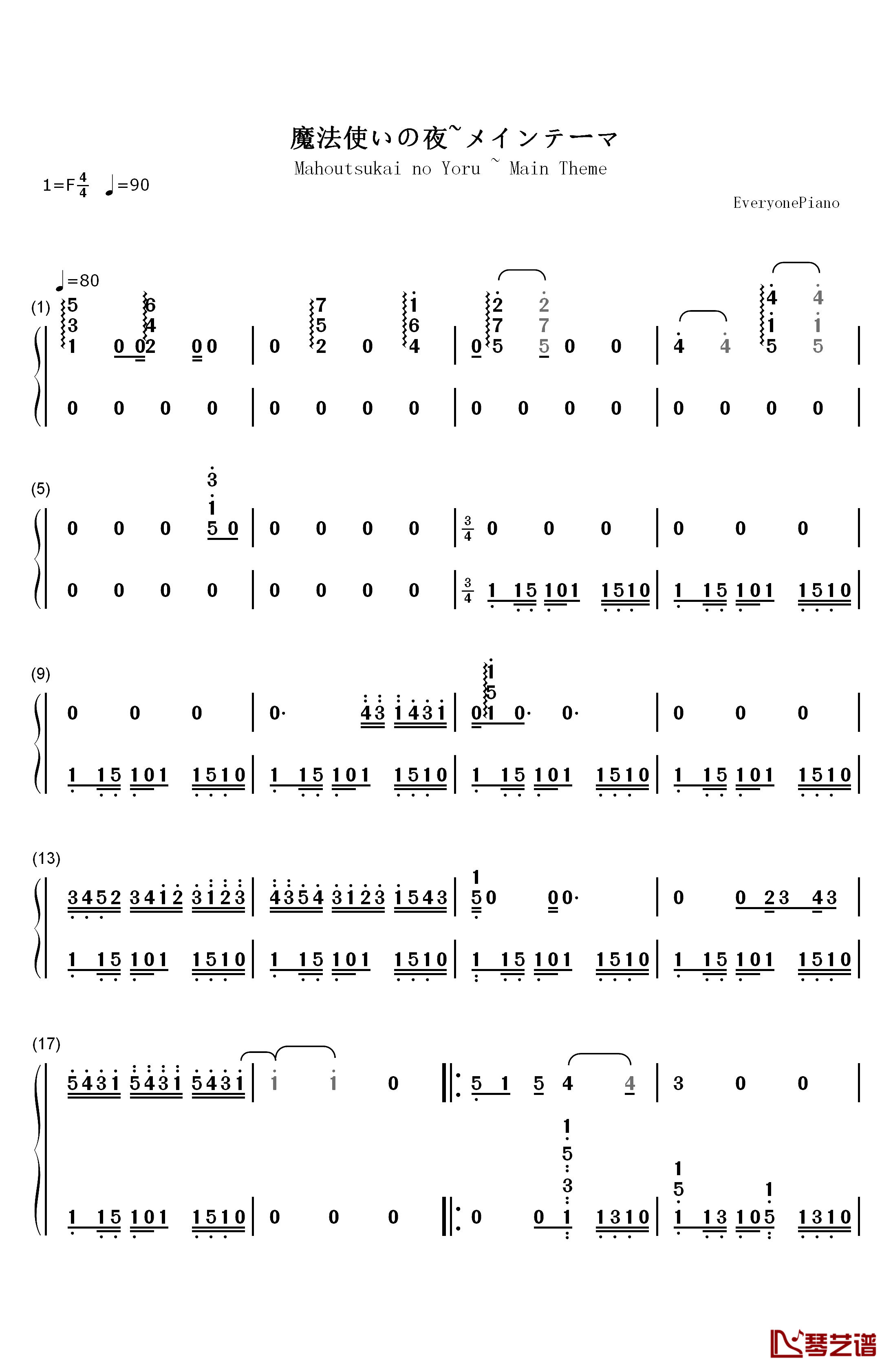 魔法使いの夜～メインテーマ钢琴简谱-数字双手-深泽秀行1