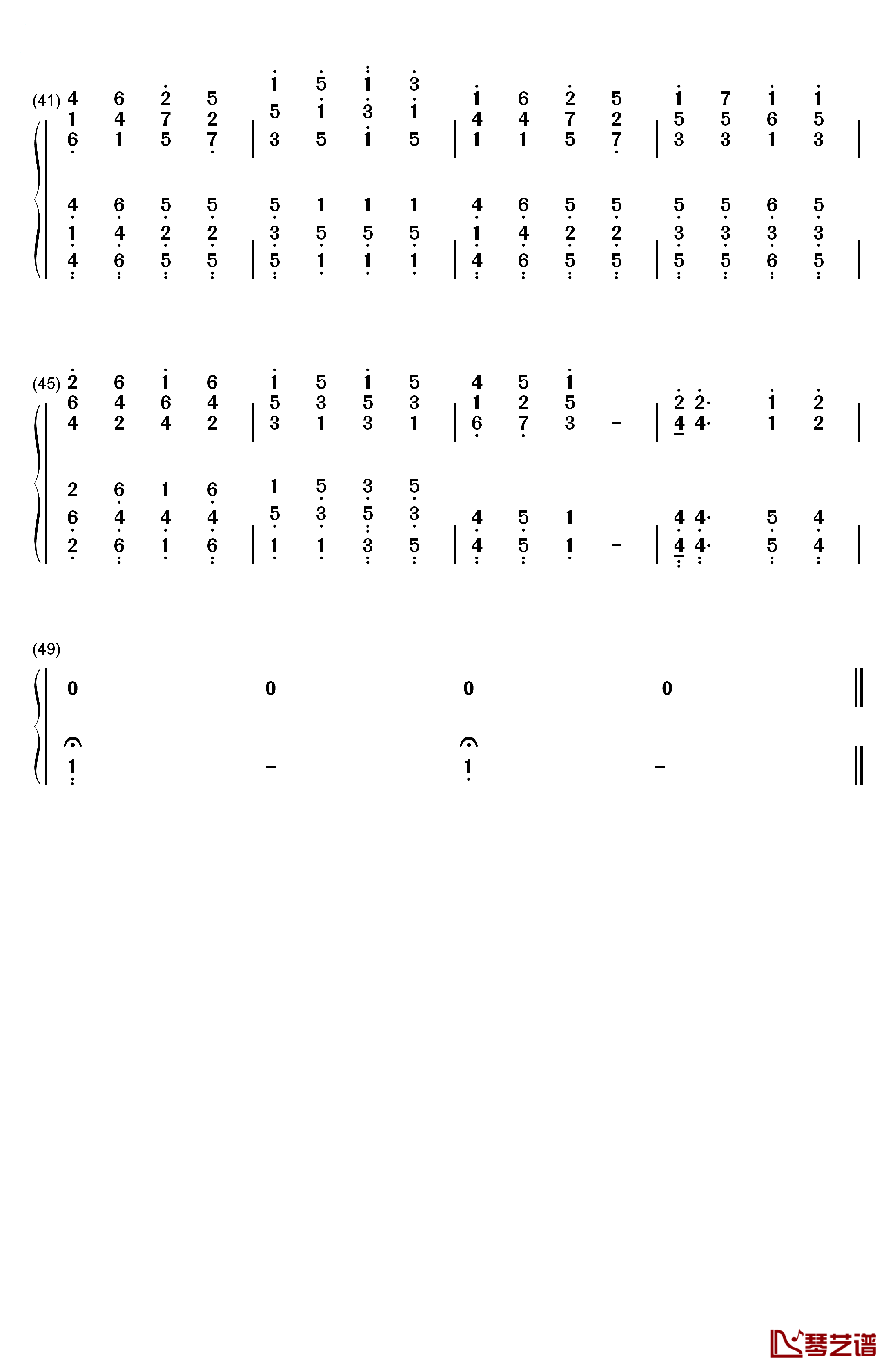 山高水长钢琴简谱-数字双手-陈小奇3