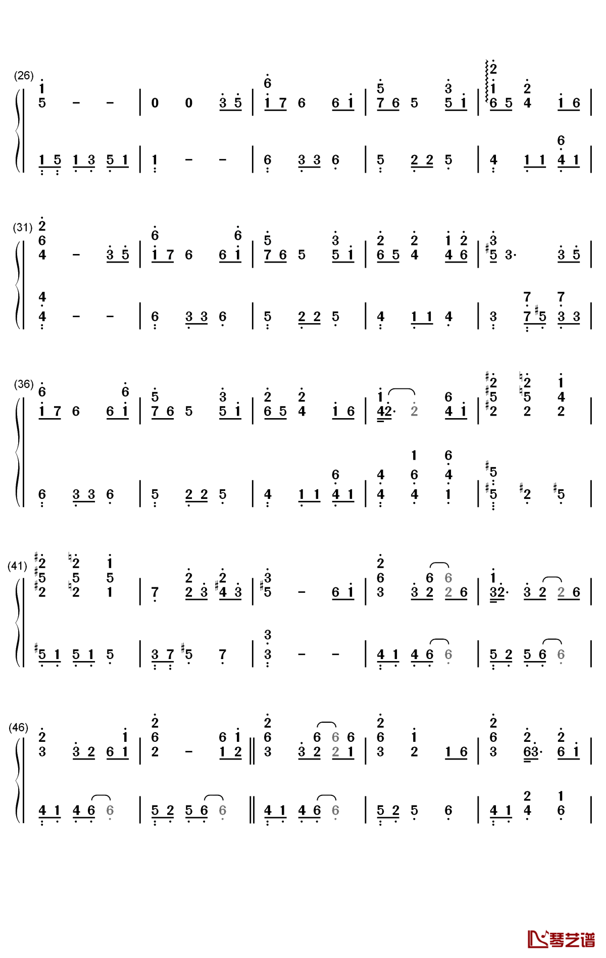 太空钢琴简谱-数字双手-吴青峰2