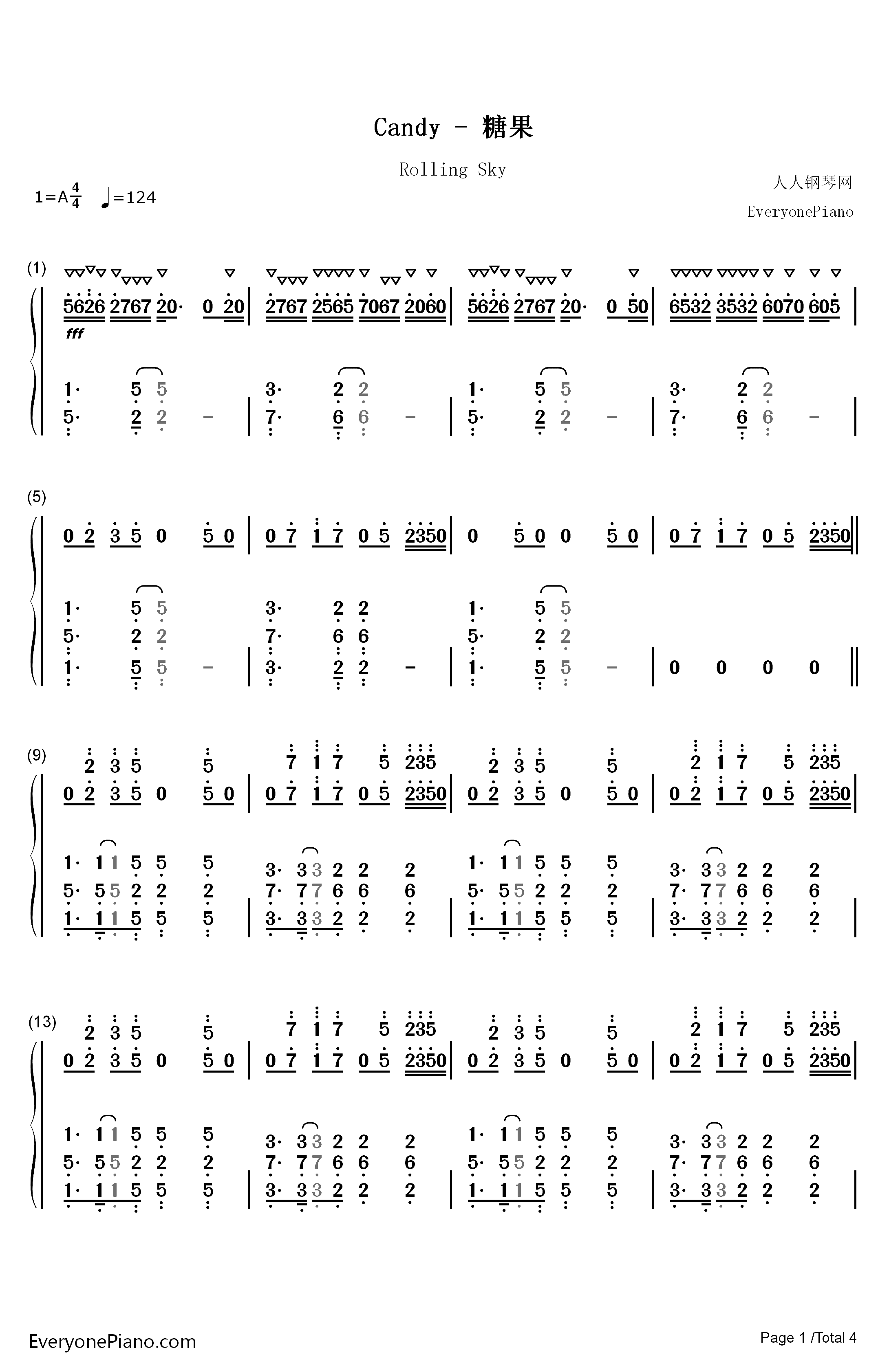 Candy钢琴简谱-数字双手-猎豹移动公司1