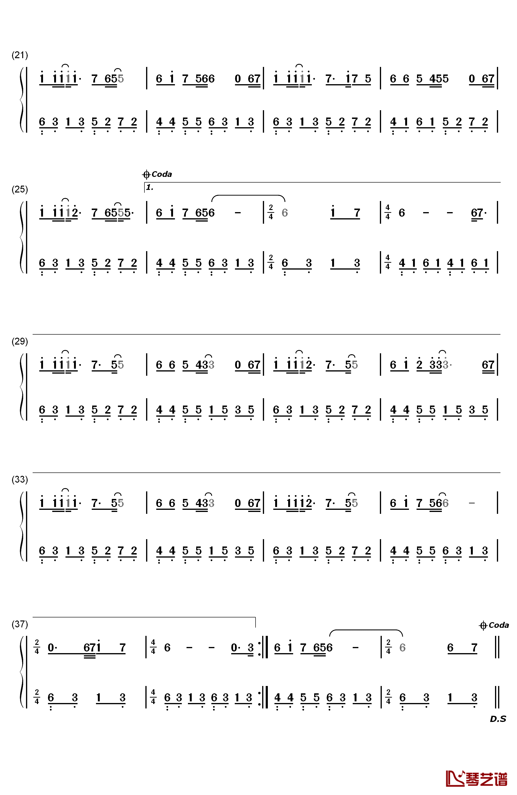 秋天不回来钢琴简谱-数字双手-王强2