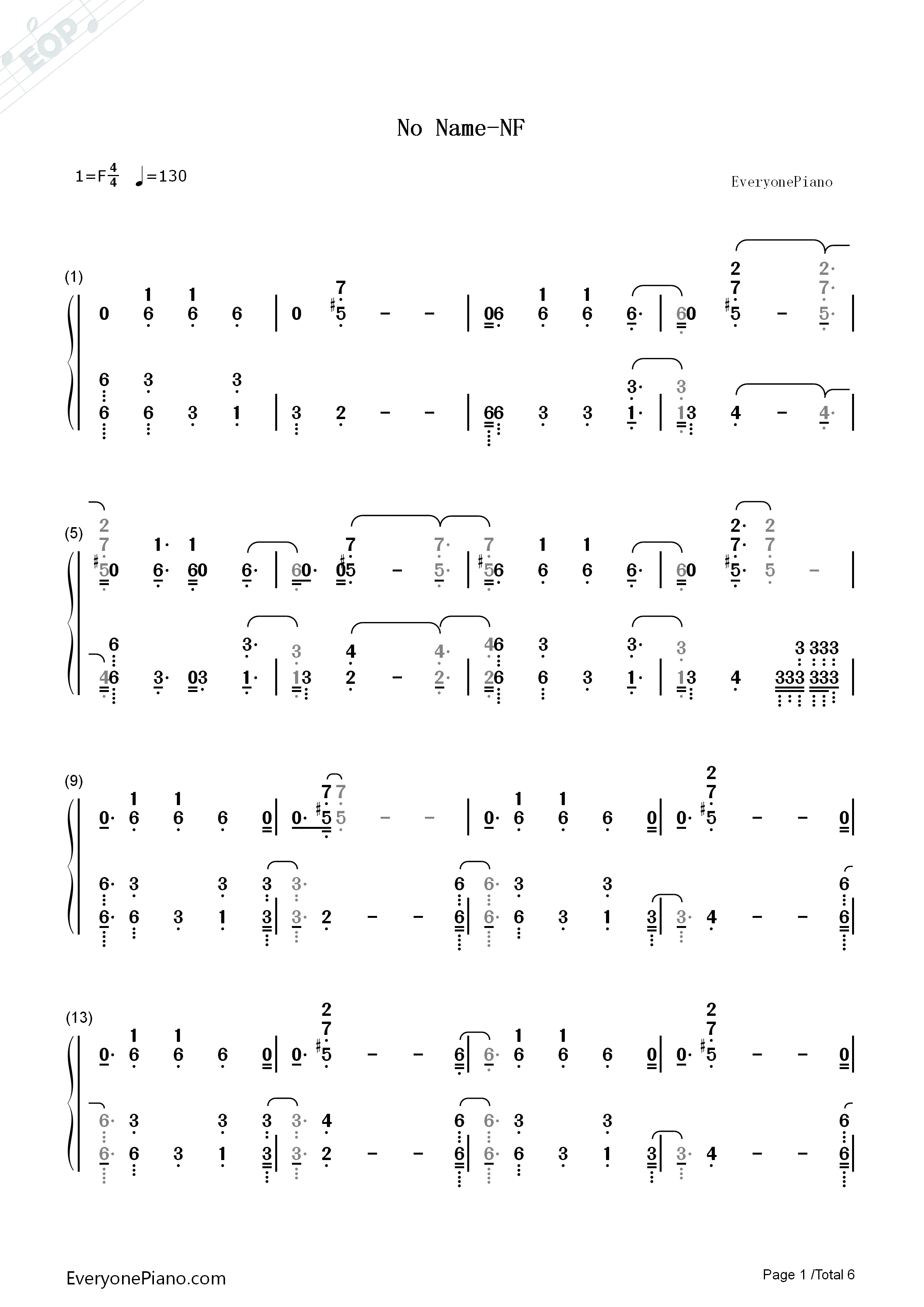 No Name钢琴简谱-NF演唱1