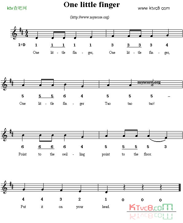 Onelittlefinger线简谱混排版、英文儿歌简谱1