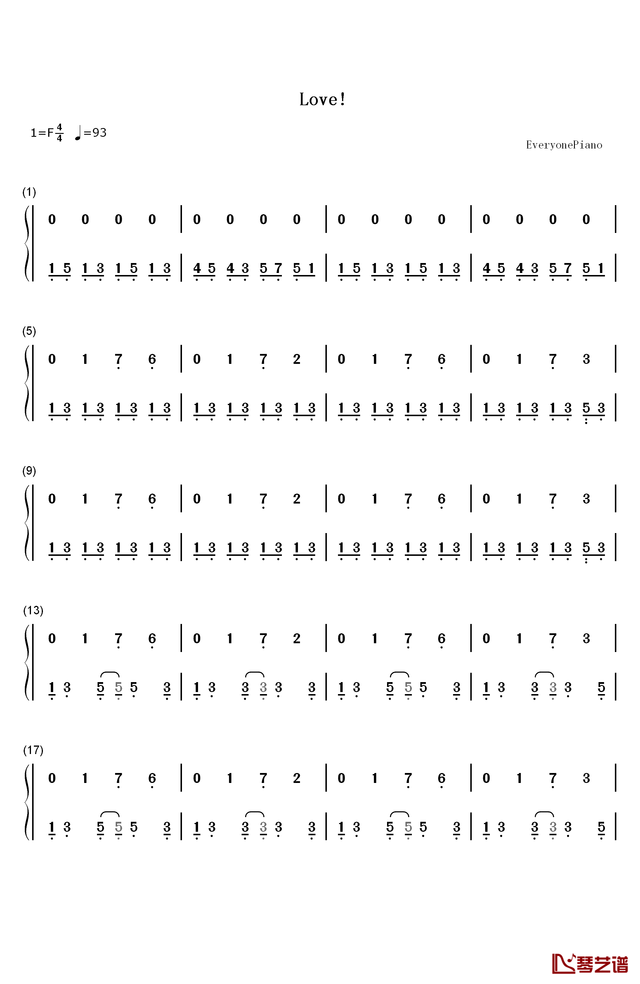 LOVE钢琴简谱-数字双手-田馥甄1