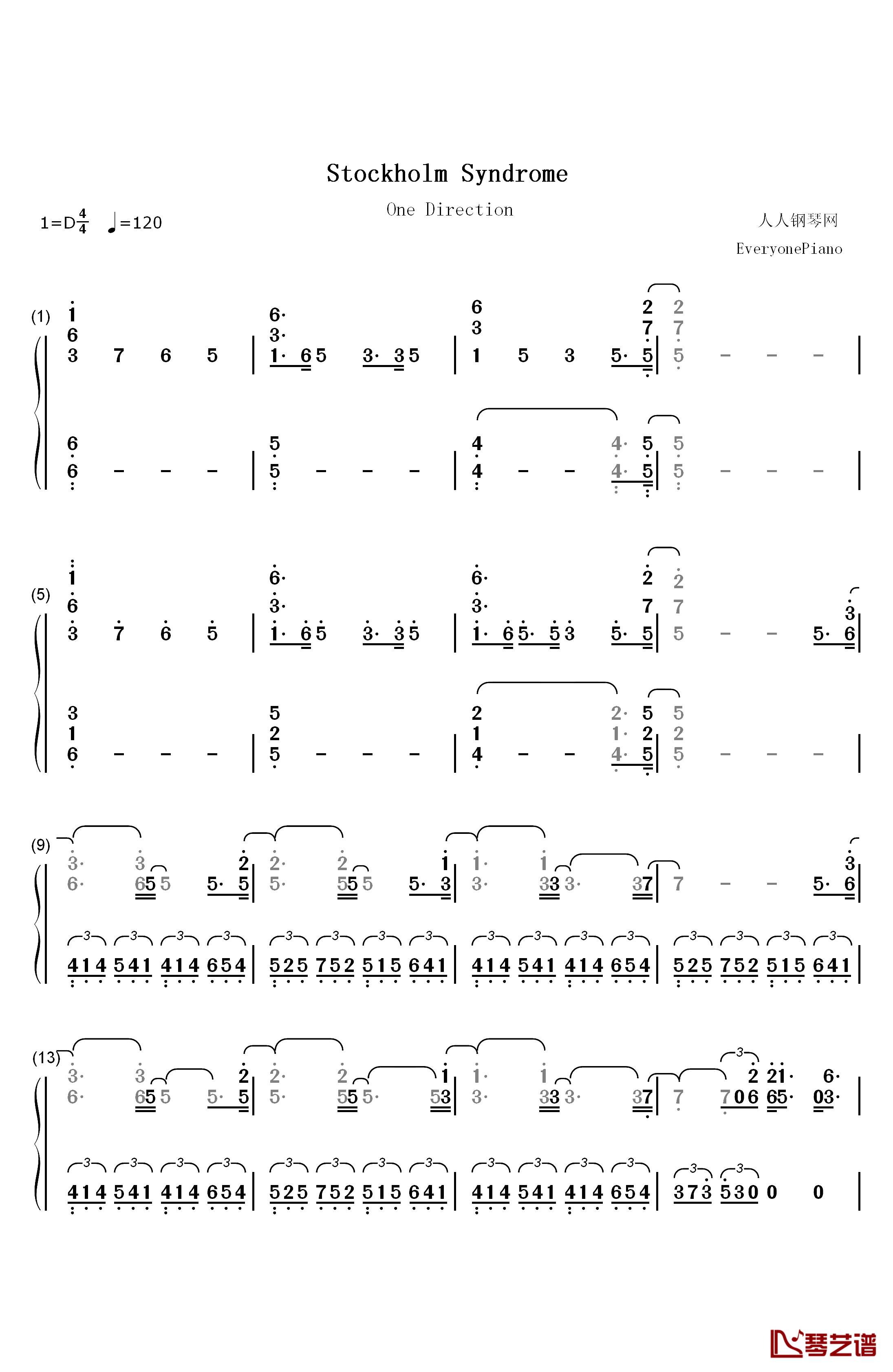 Stockholm Syndrome钢琴简谱-数字双手-One Direction1