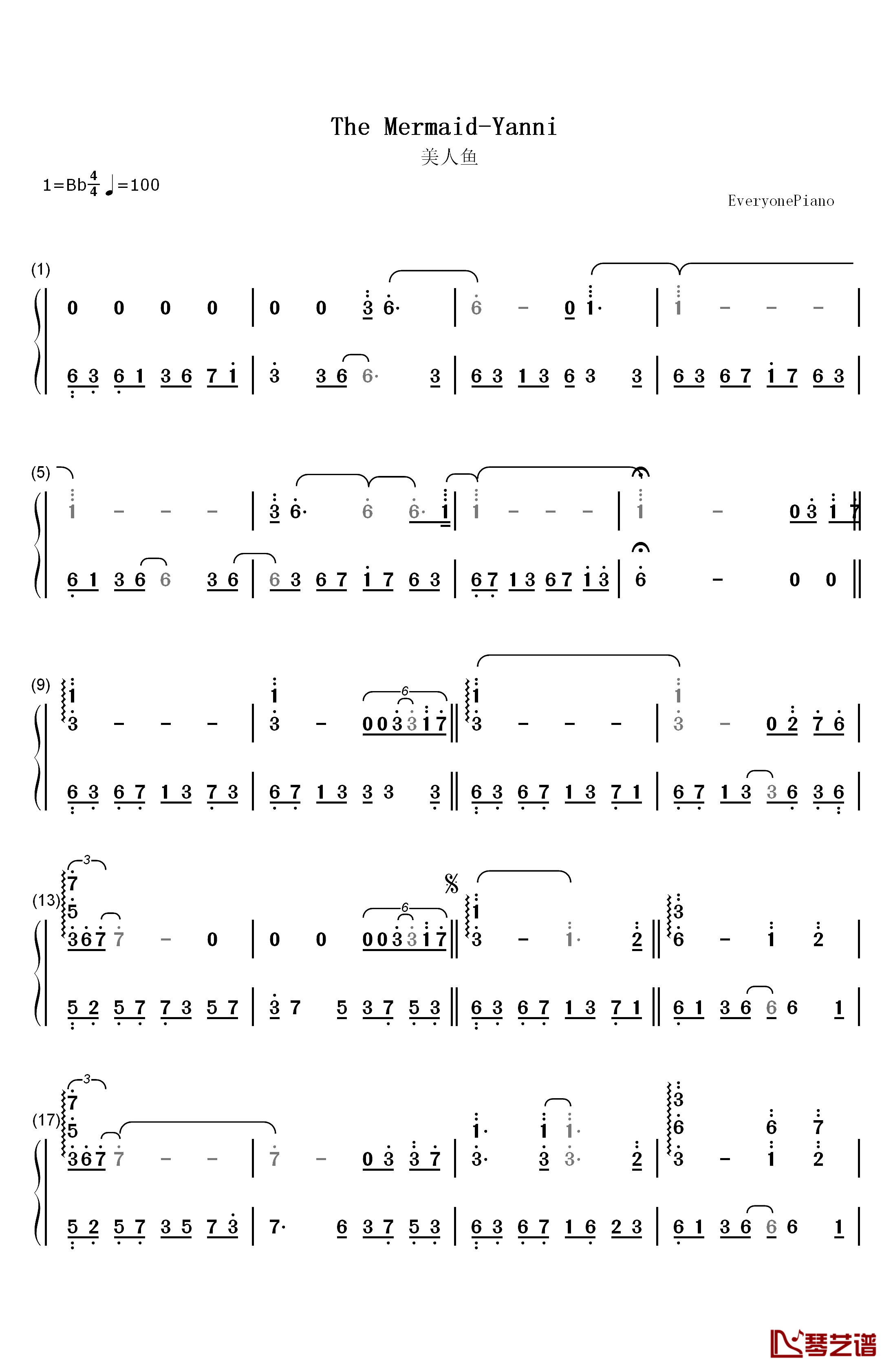 The Mermaid钢琴简谱-数字双手-雅尼1