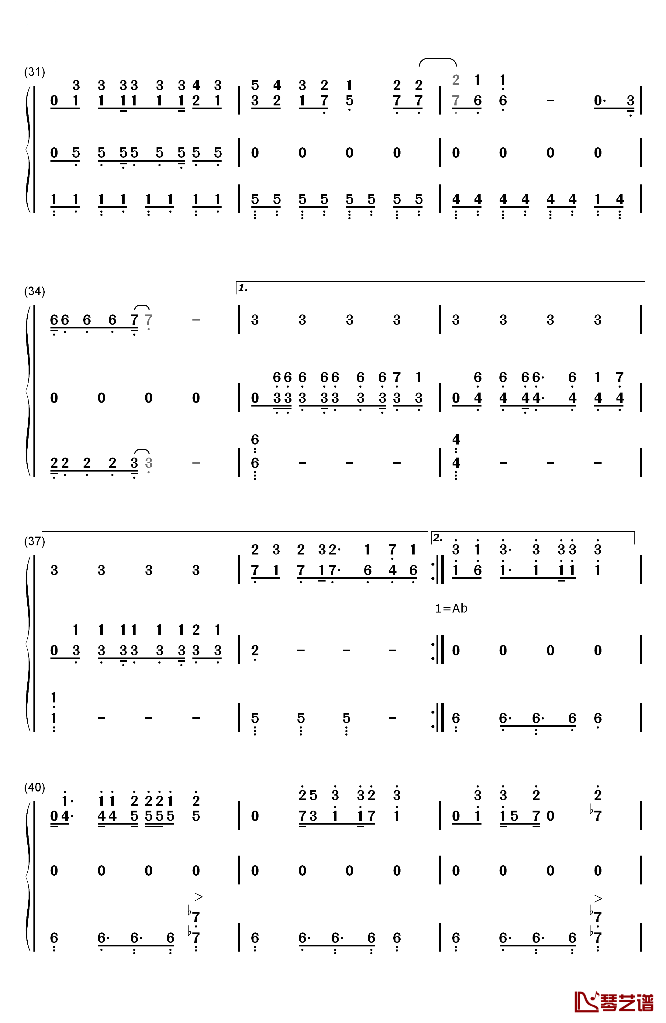 生命之风钢琴简谱-数字双手-SNH484