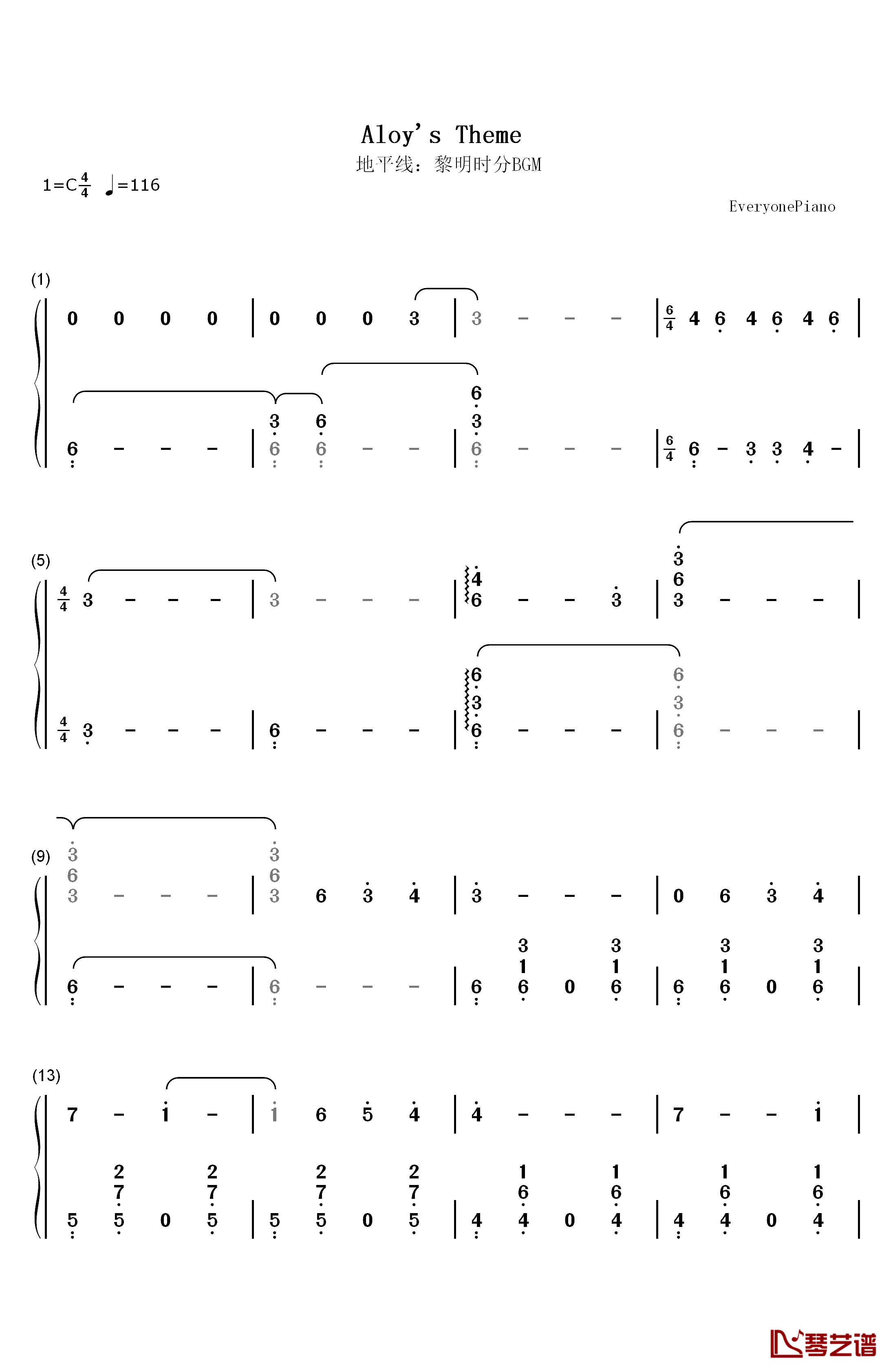 Aloy's Theme钢琴简谱-数字双手-Joris de Man1