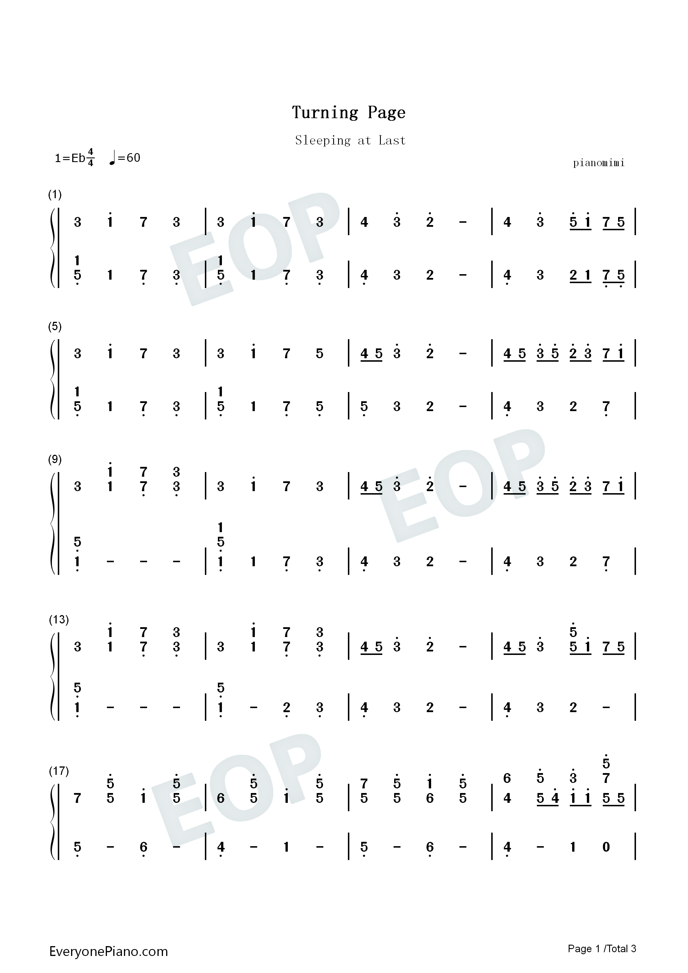 Turning Page钢琴简谱-Sleeping at Last演唱1